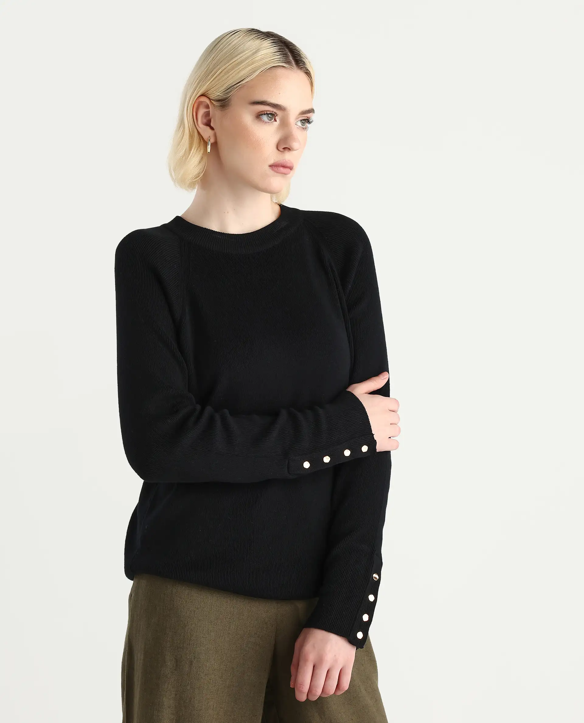 Rareism Women's Zora Black Viscose Blend Crew Neck Relaxed Fit Sweater - Image 6