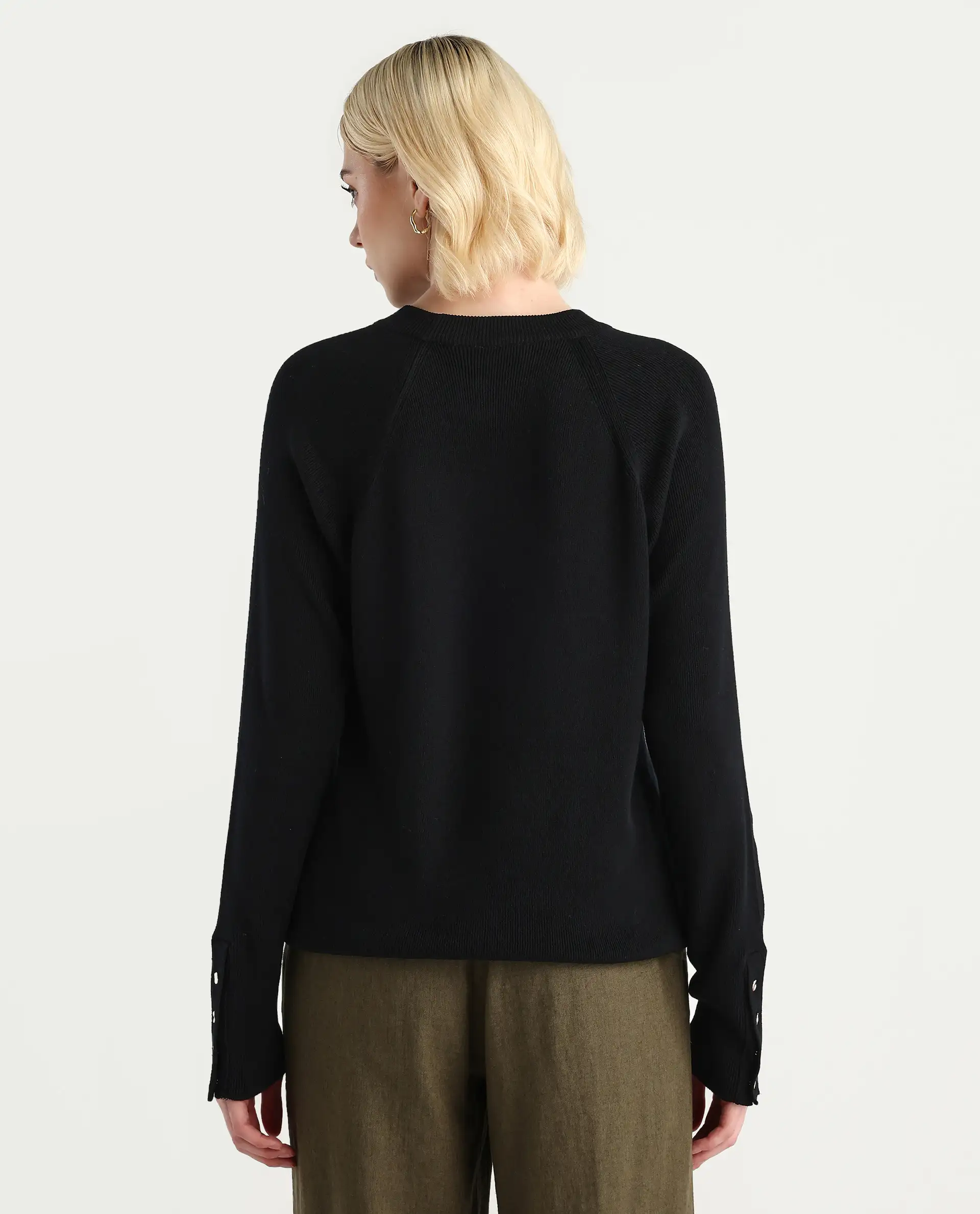 Rareism Women's Zora Black Viscose Blend Crew Neck Relaxed Fit Sweater - Image 7