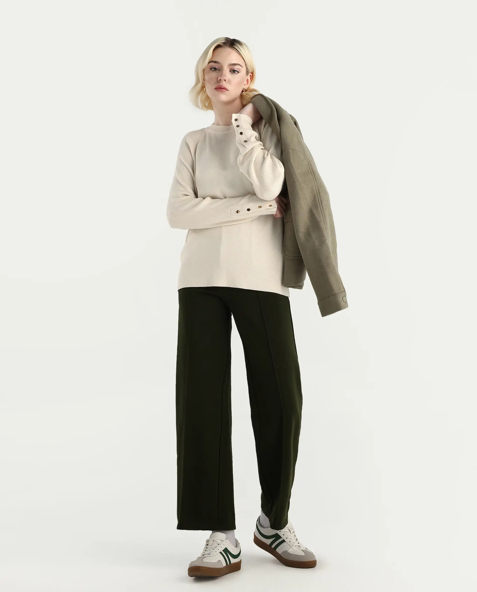 Rareism Women's Zora Off White Viscose Blend Crew Neck Relaxed Fit Sweater - Image 2
