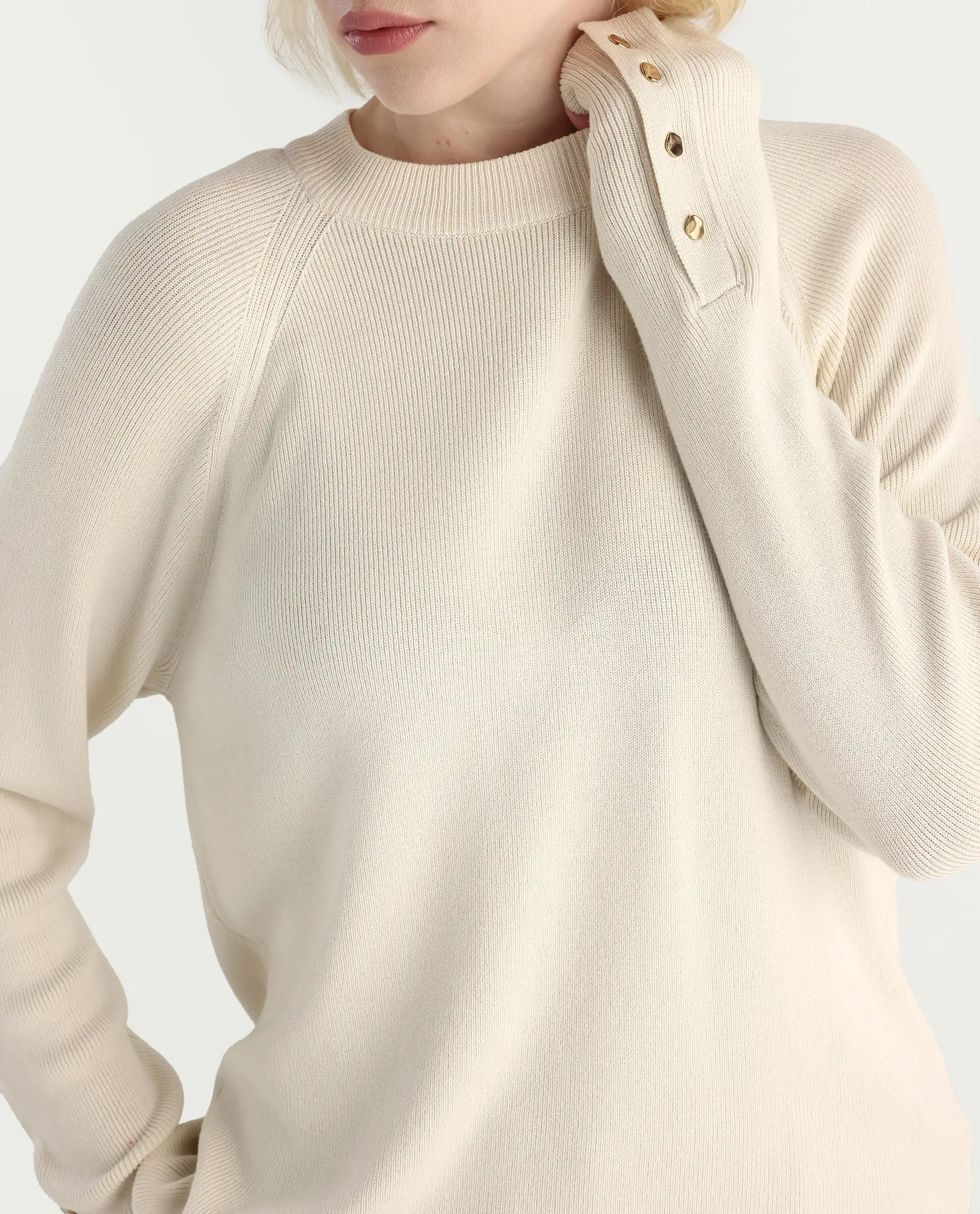 Rareism Women's Zora Off White Viscose Blend Crew Neck Relaxed Fit Sweater - Image 6