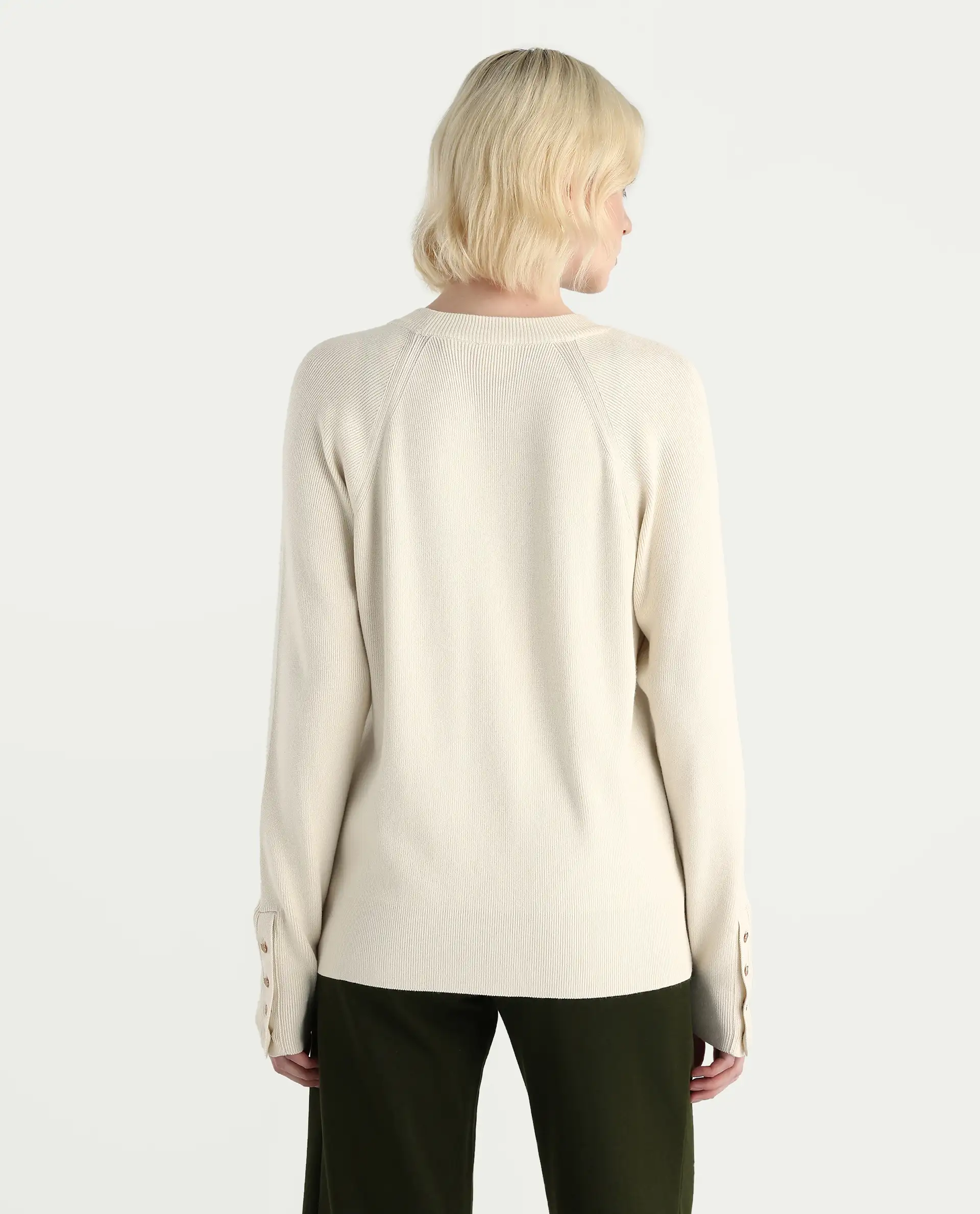 Rareism Women's Zora Off White Viscose Blend Crew Neck Relaxed Fit Sweater - Image 7