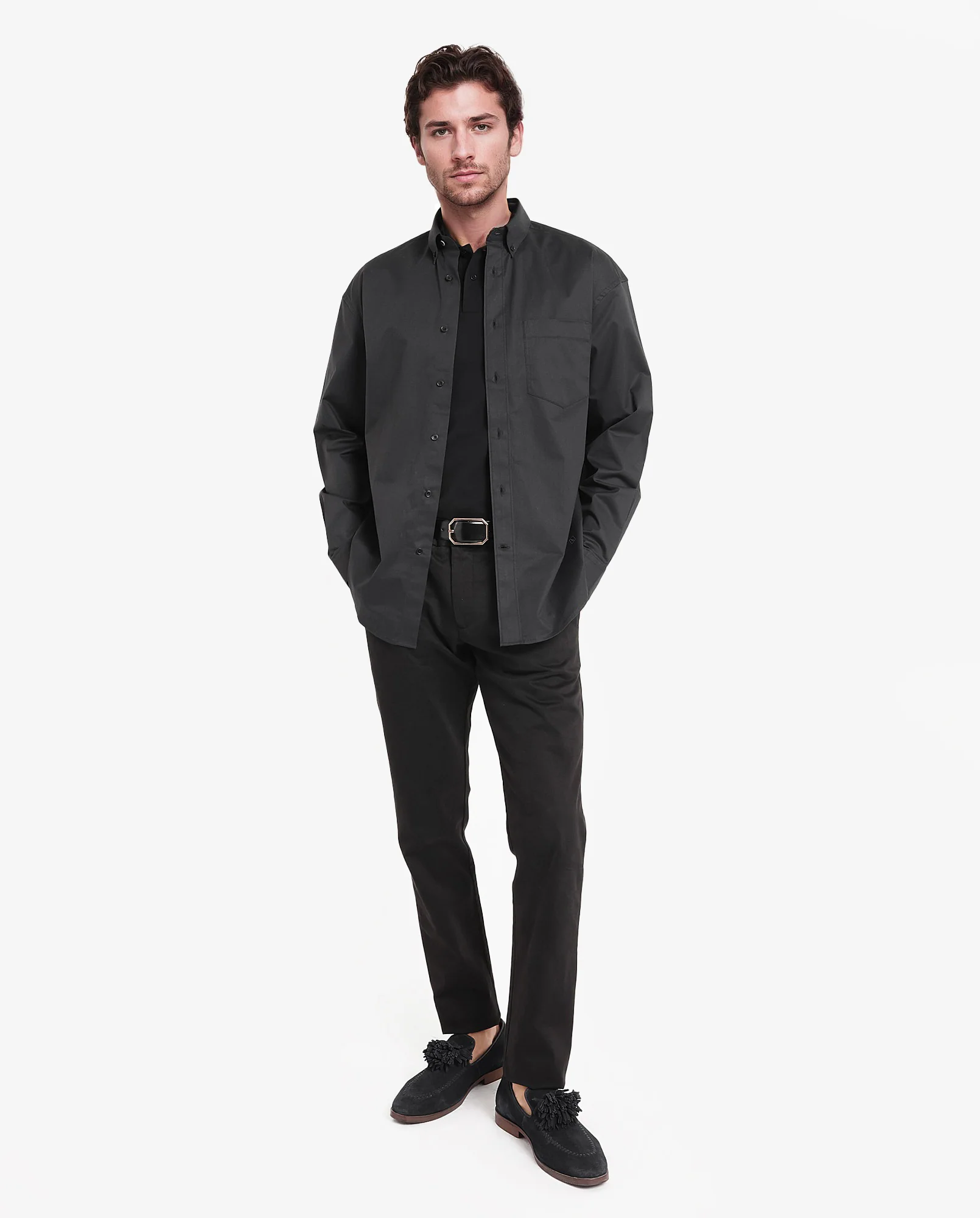 Rare Rabbit Men's Zord Black Cotton Plain Boxy Fit Full Sleeve Collared Shirt - Image 2