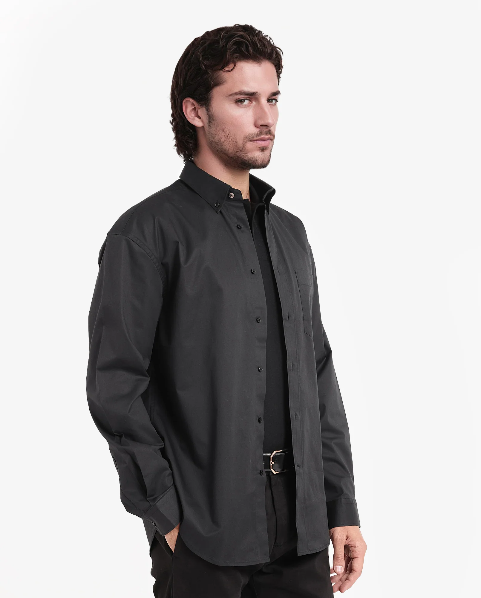 Rare Rabbit Men's Zord Black Cotton Plain Boxy Fit Full Sleeve Collared Shirt - Image 3