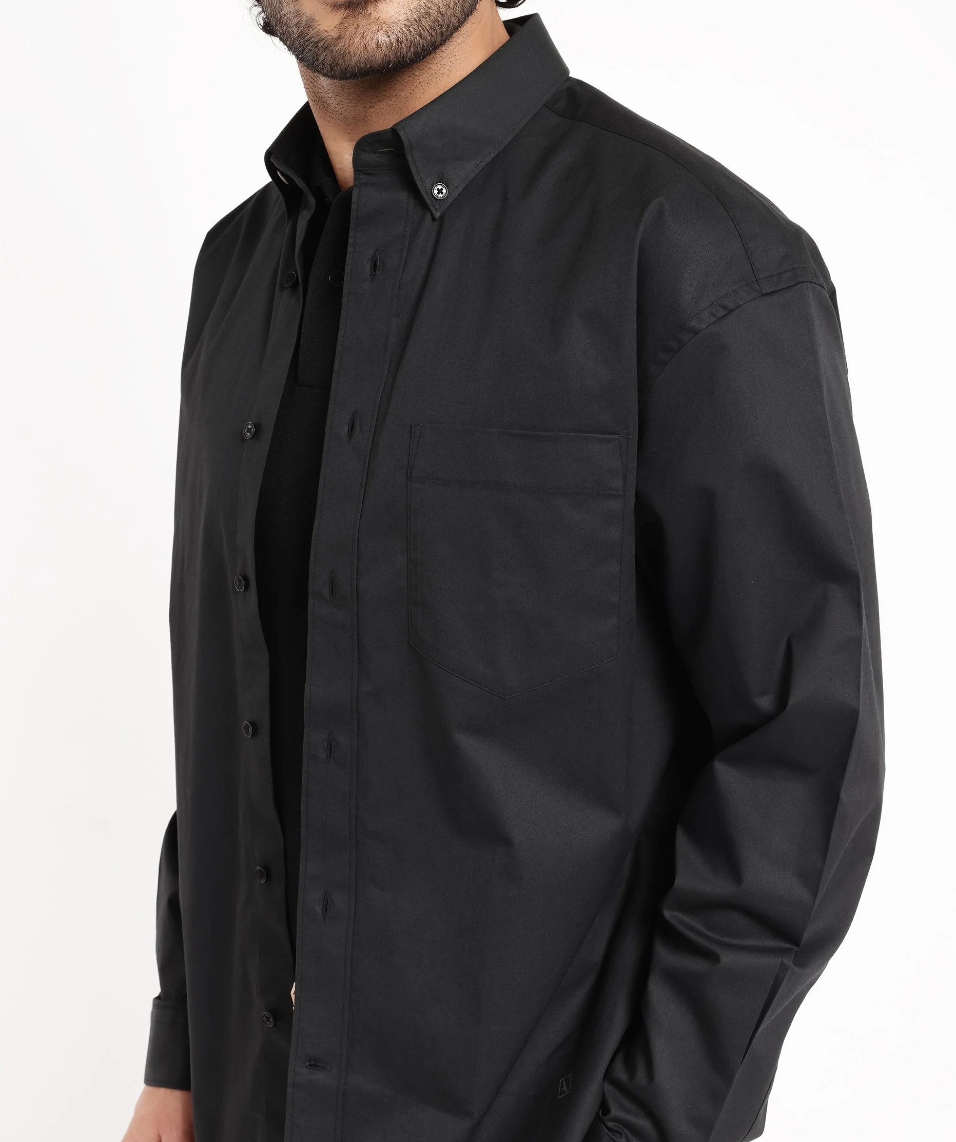 Rare Rabbit Men's Zord Black Cotton Plain Boxy Fit Full Sleeve Collared Shirt - Image 4