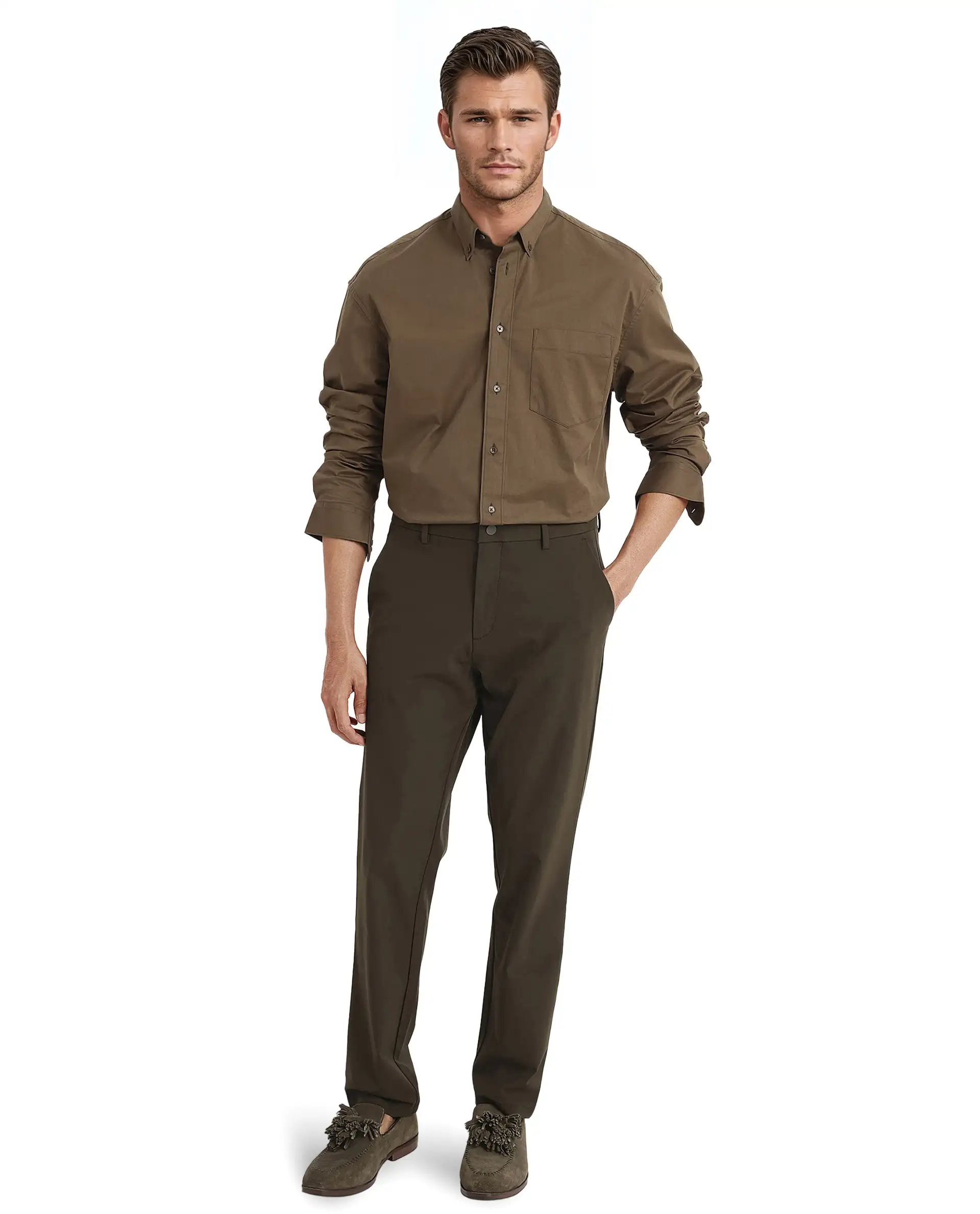 Rare Rabbit Men's Zord Brown Cotton Plain Boxy Fit Full Sleeve Collared Shirt - Image 2