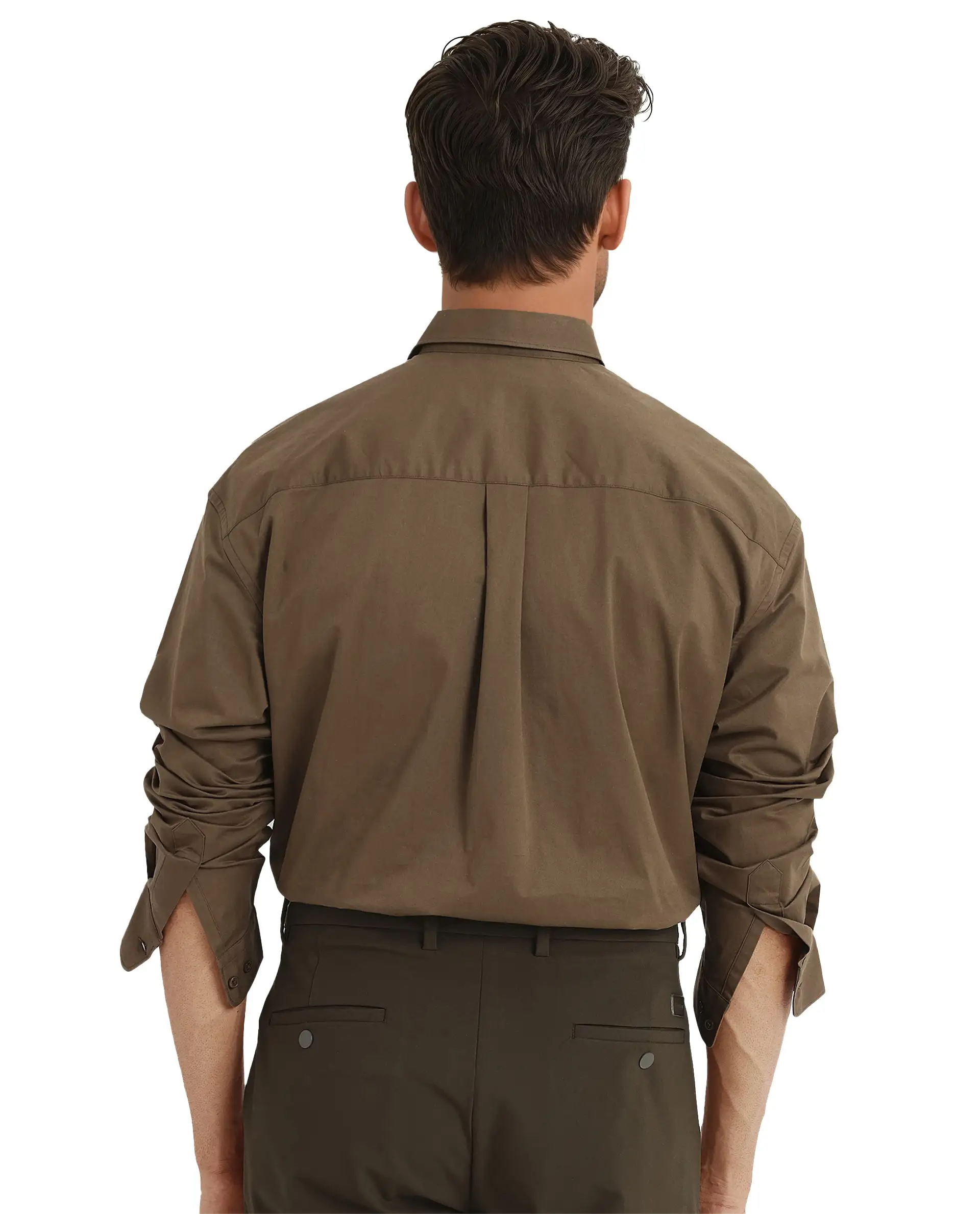 Rare Rabbit Men's Zord Brown Cotton Plain Boxy Fit Full Sleeve Collared Shirt - Image 4