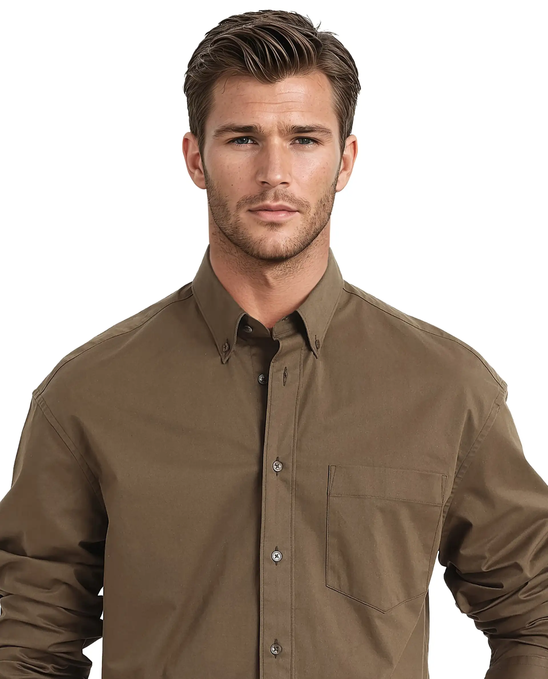 Rare Rabbit Men's Zord Brown Cotton Plain Boxy Fit Full Sleeve Collared Shirt - Image 5
