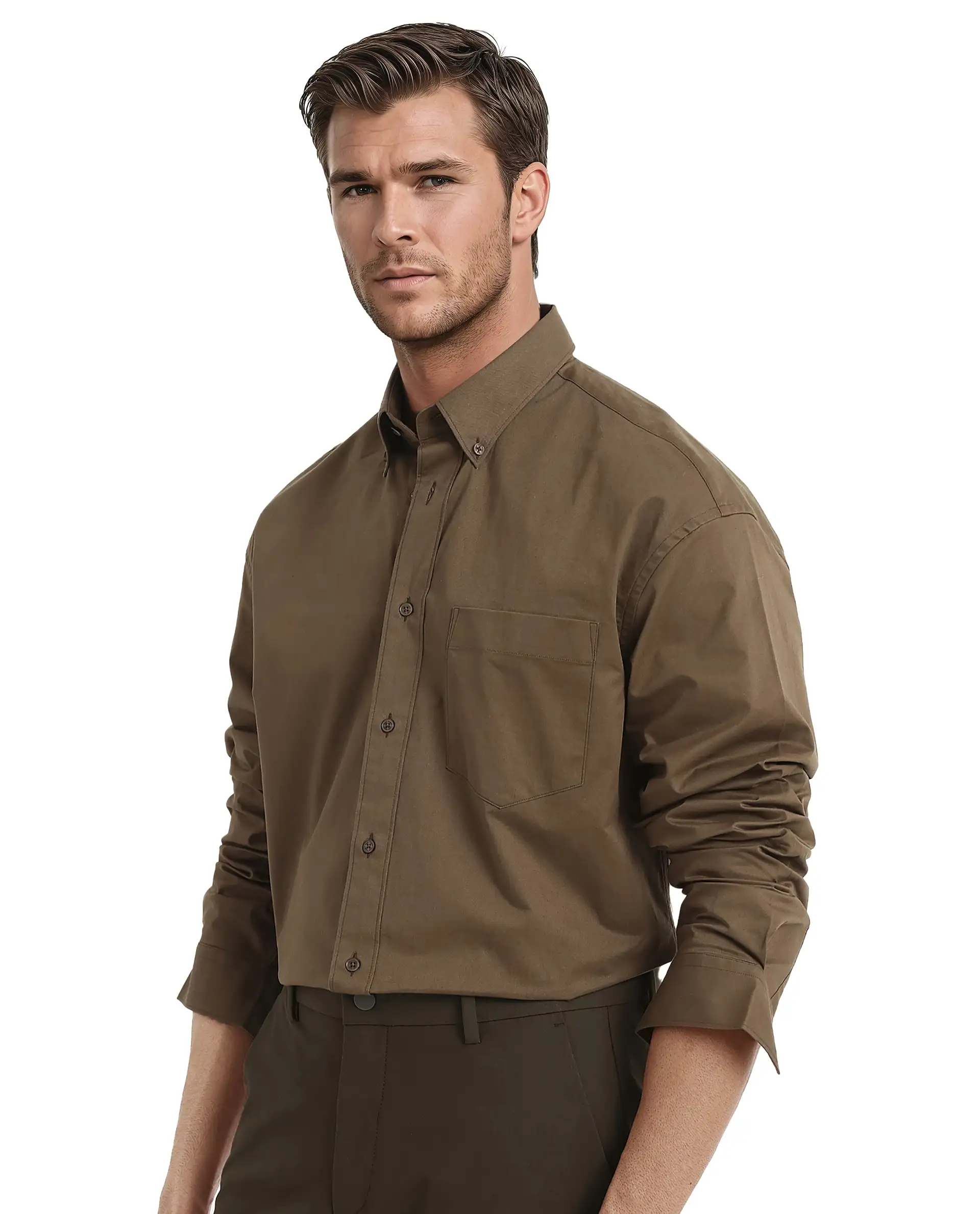 Rare Rabbit Men's Zord Brown Cotton Plain Boxy Fit Full Sleeve Collared Shirt - Image 6