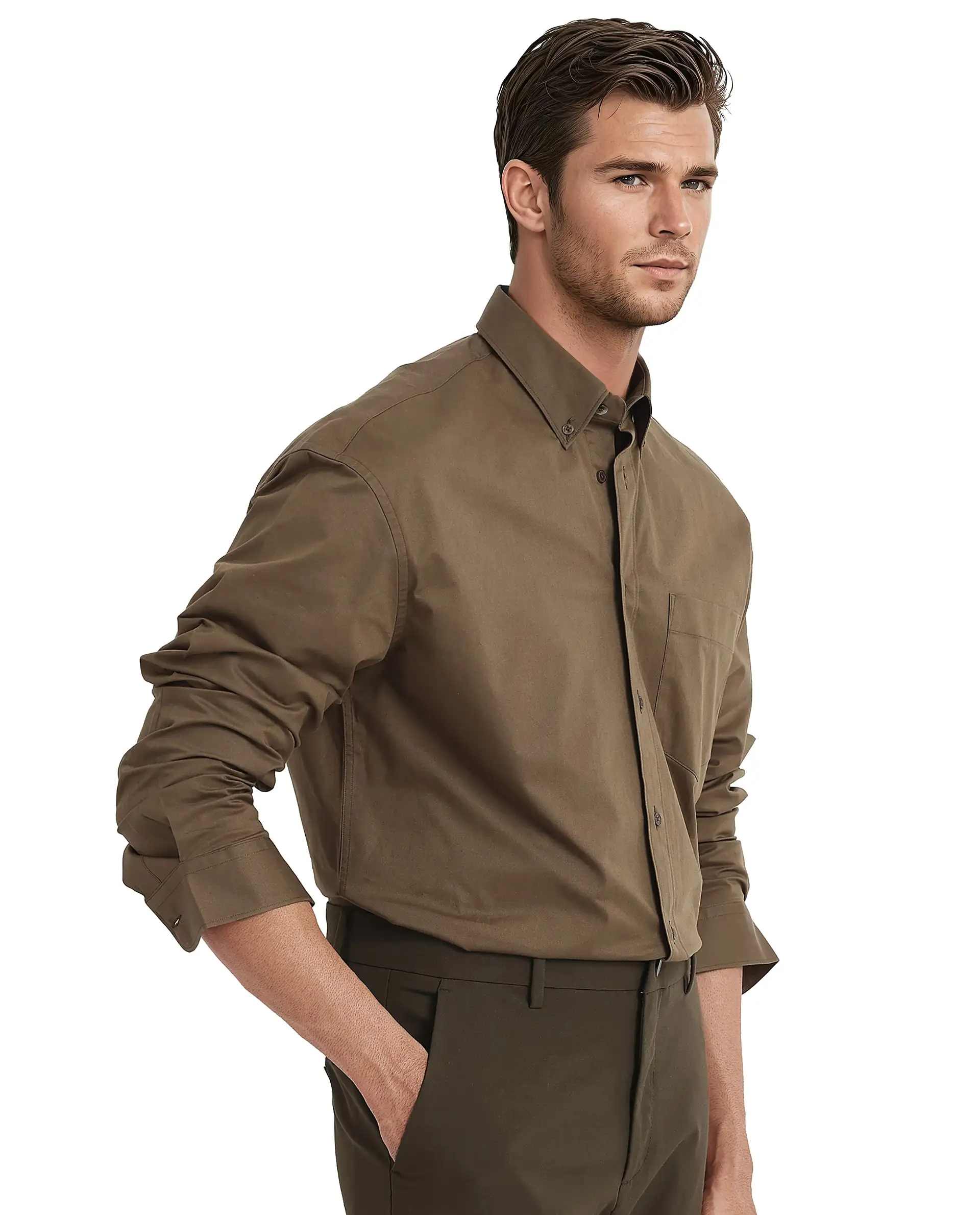Rare Rabbit Men's Zord Brown Cotton Plain Boxy Fit Full Sleeve Collared Shirt - Image 7