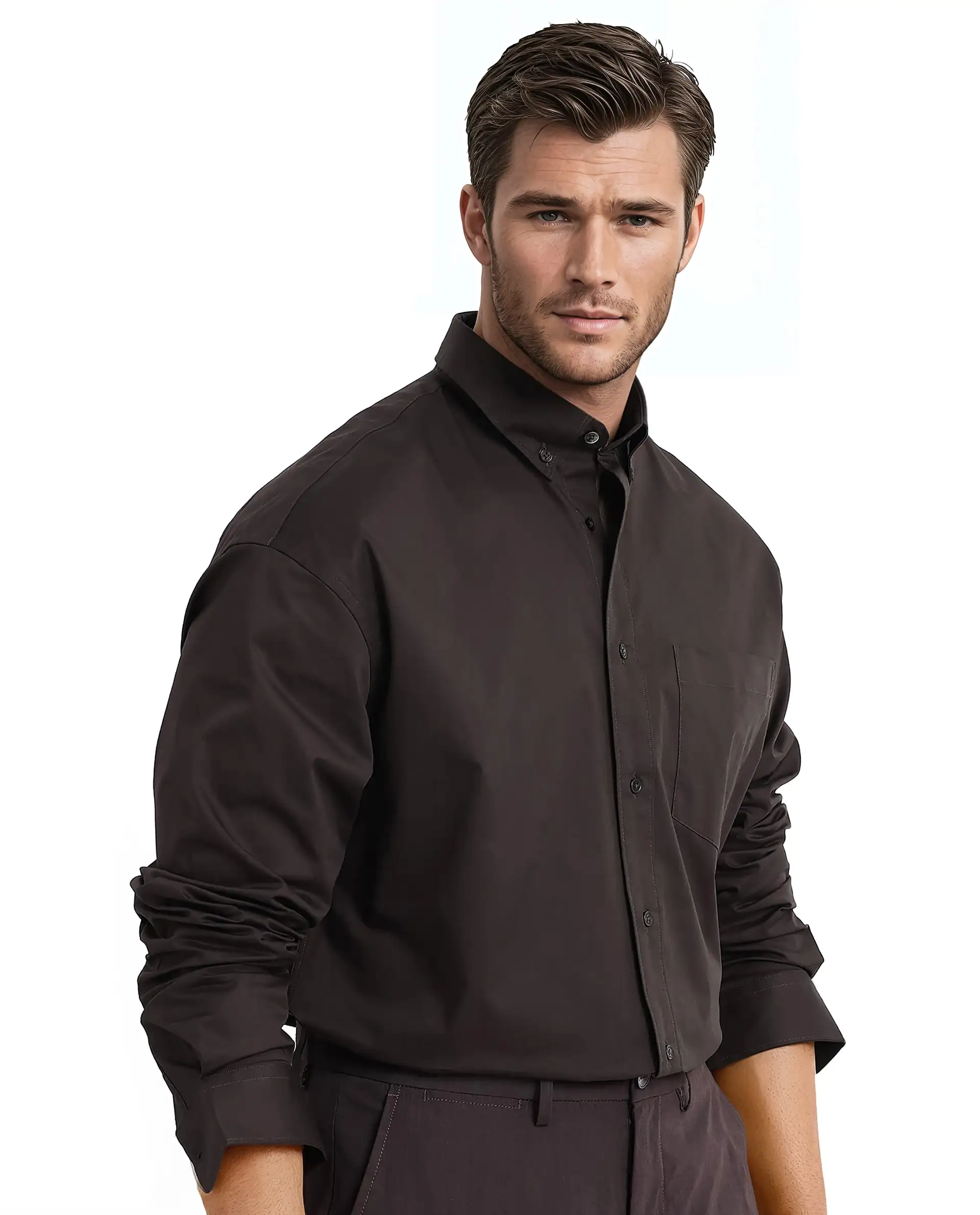 Rare Rabbit Men's Zord Dark Brown Cotton Plain Boxy Fit Full Sleeve Collared Shirt - Image 5