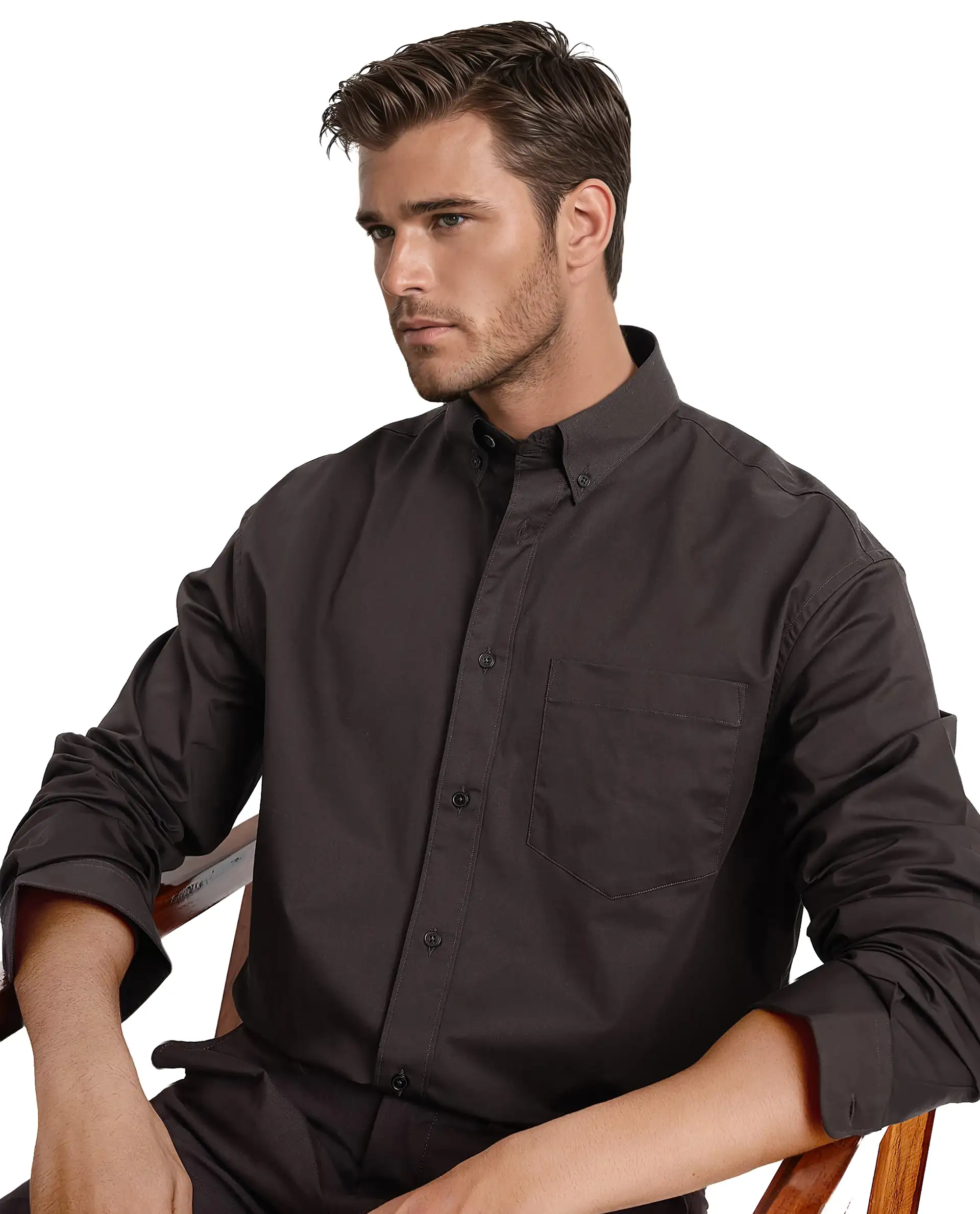 Rare Rabbit Men's Zord Dark Brown Cotton Plain Boxy Fit Full Sleeve Collared Shirt - Image 7