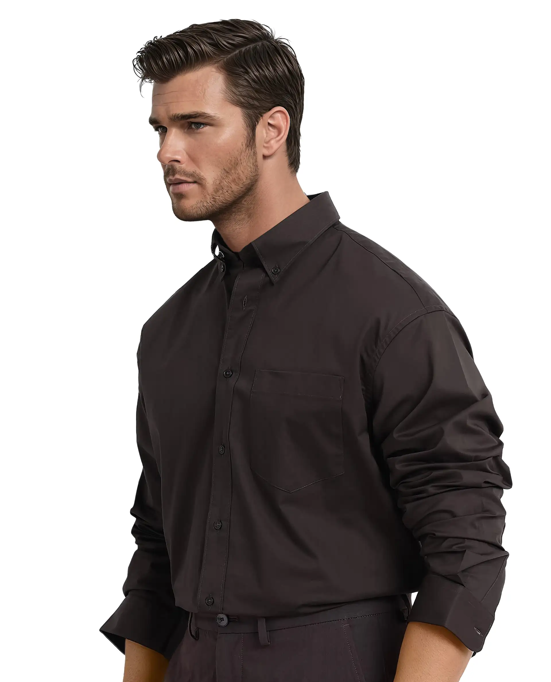 Rare Rabbit Men's Zord Dark Brown Cotton Plain Boxy Fit Full Sleeve Collared Shirt - Image 8