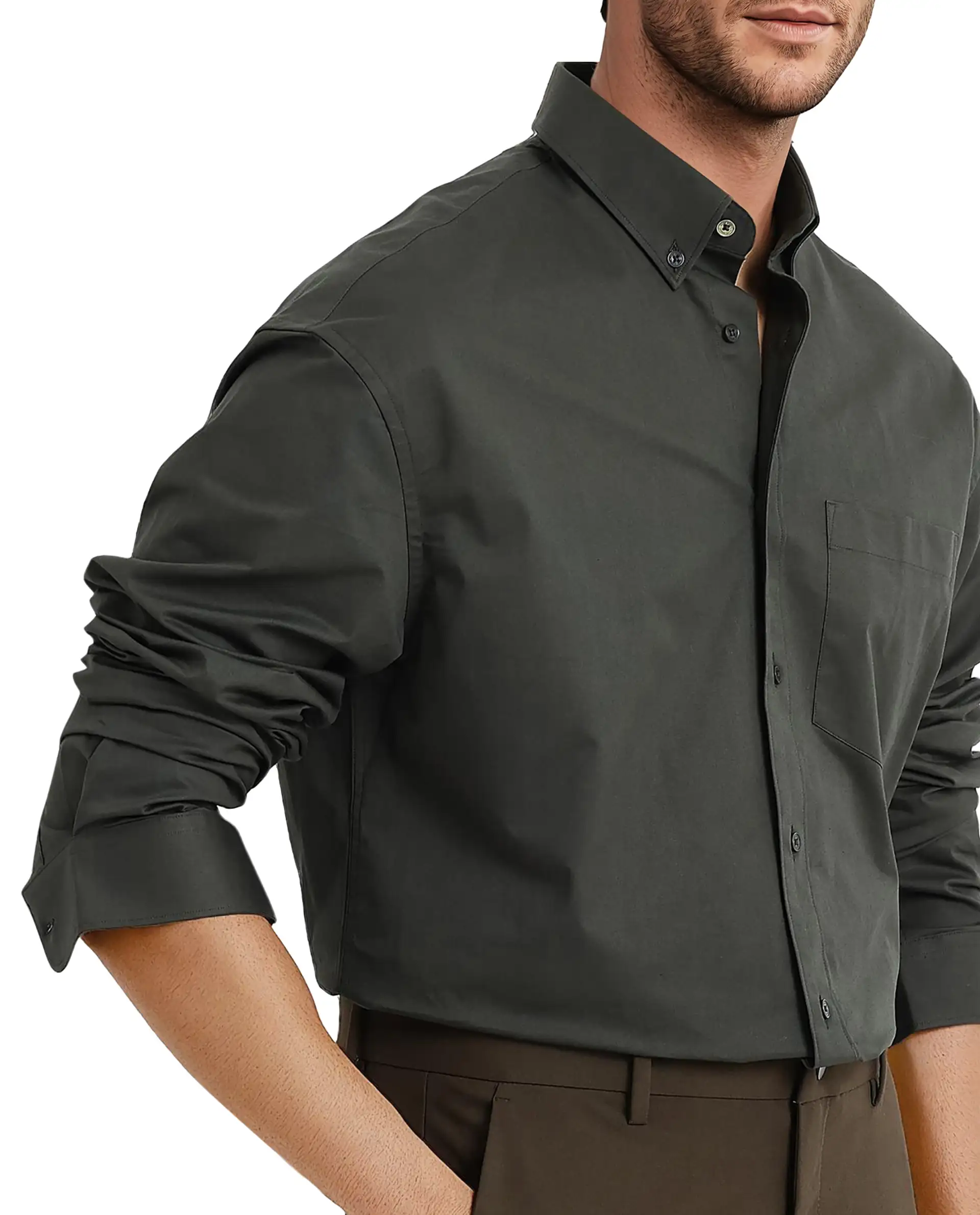 Rare Rabbit Men's Zord Dark Olive Cotton Plain Boxy Fit Full Sleeve Collared Shirt - Image 3