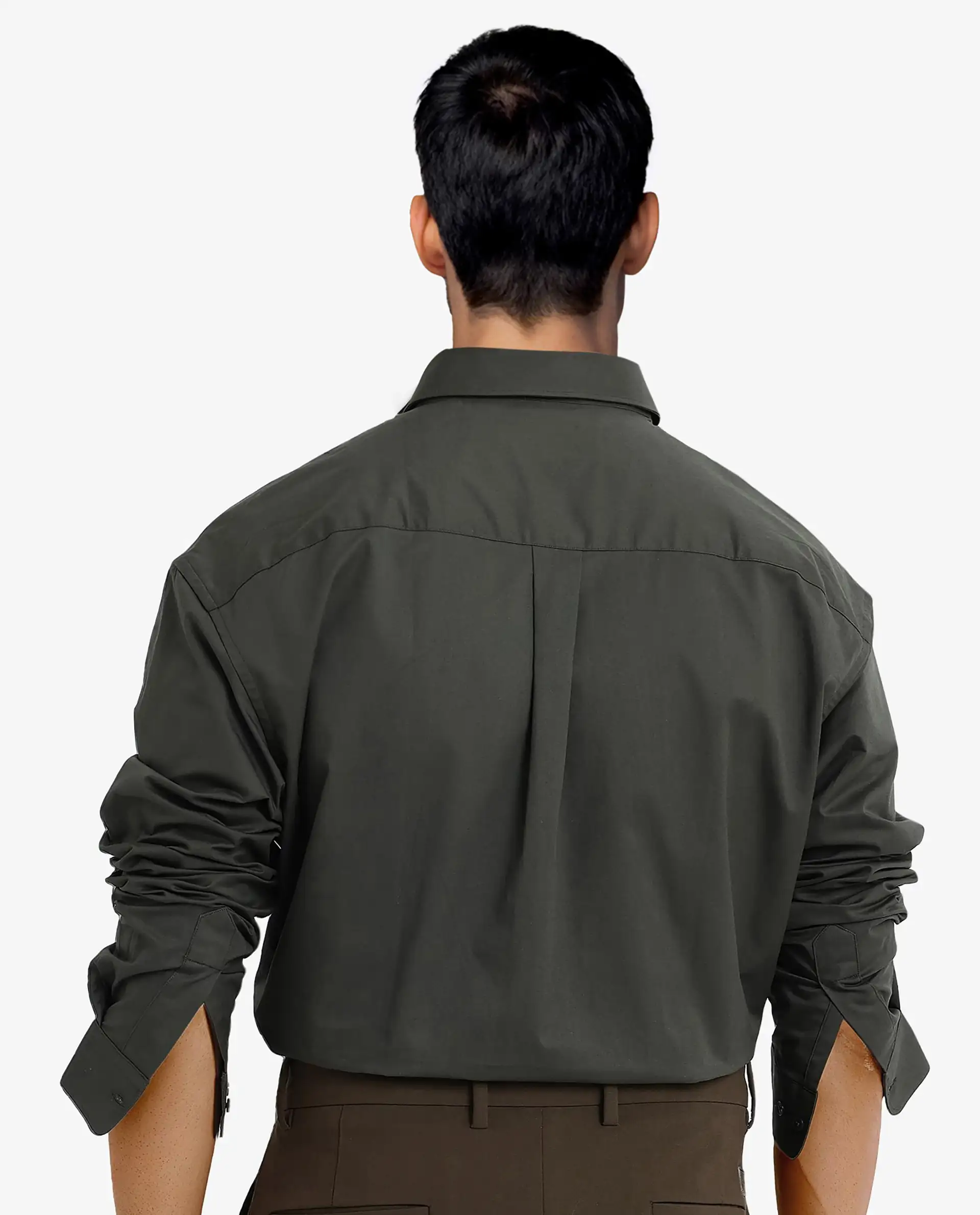 Rare Rabbit Men's Zord Dark Olive Cotton Plain Boxy Fit Full Sleeve Collared Shirt - Image 4