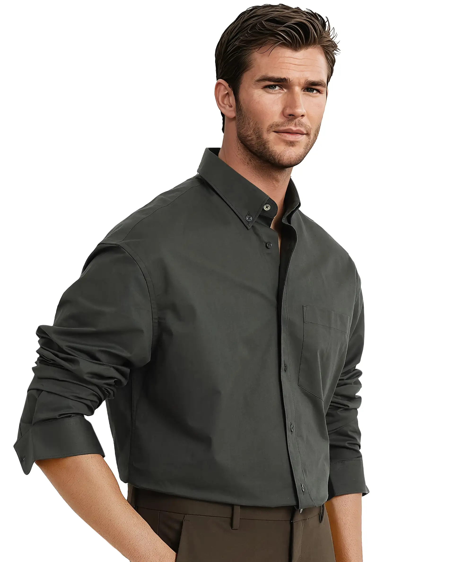 Rare Rabbit Men's Zord Dark Olive Cotton Plain Boxy Fit Full Sleeve Collared Shirt - Image 5