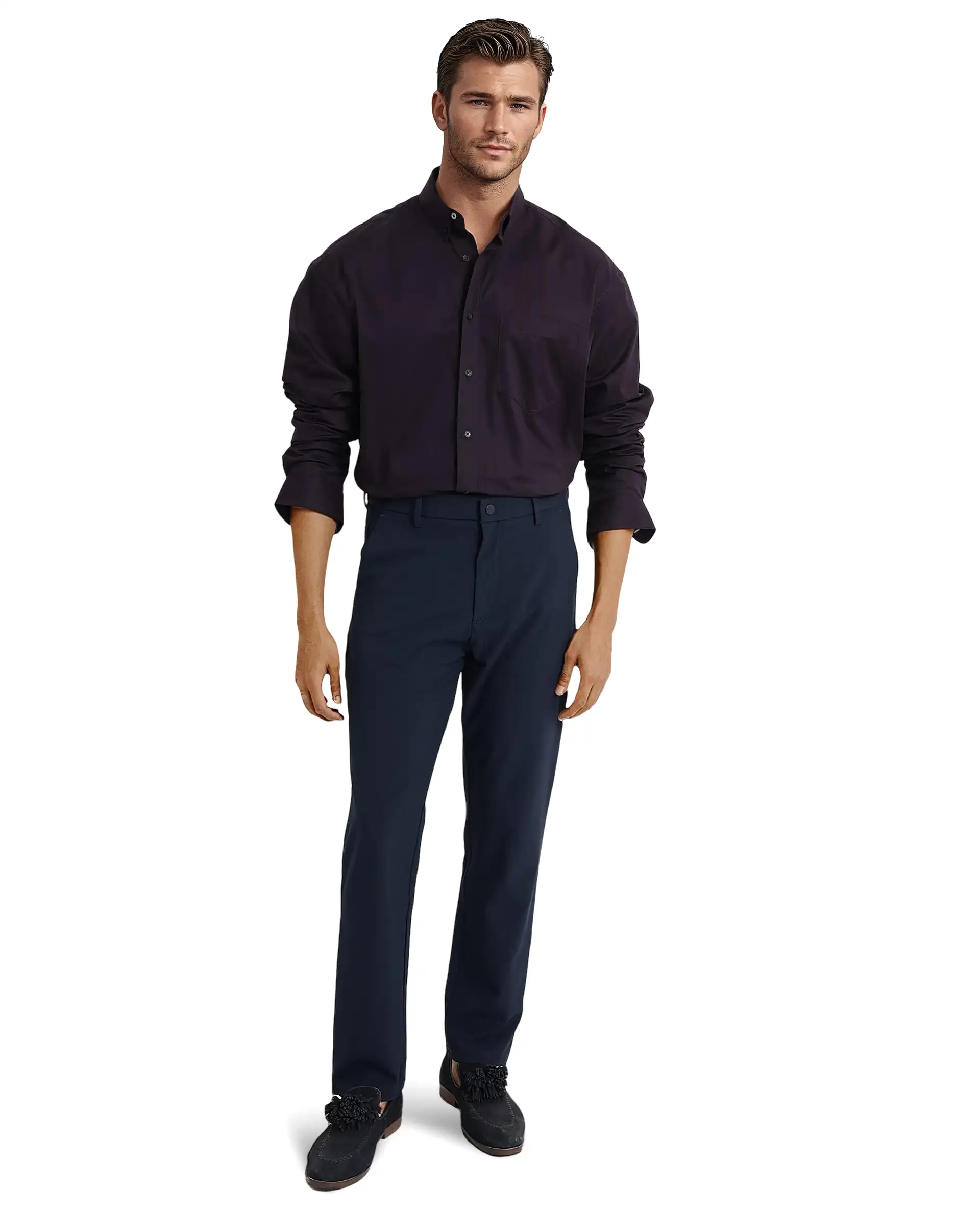Rare Rabbit Men's Zord Dark Purple Cotton Plain Boxy Fit Full Sleeve Collared Shirt - Image 2
