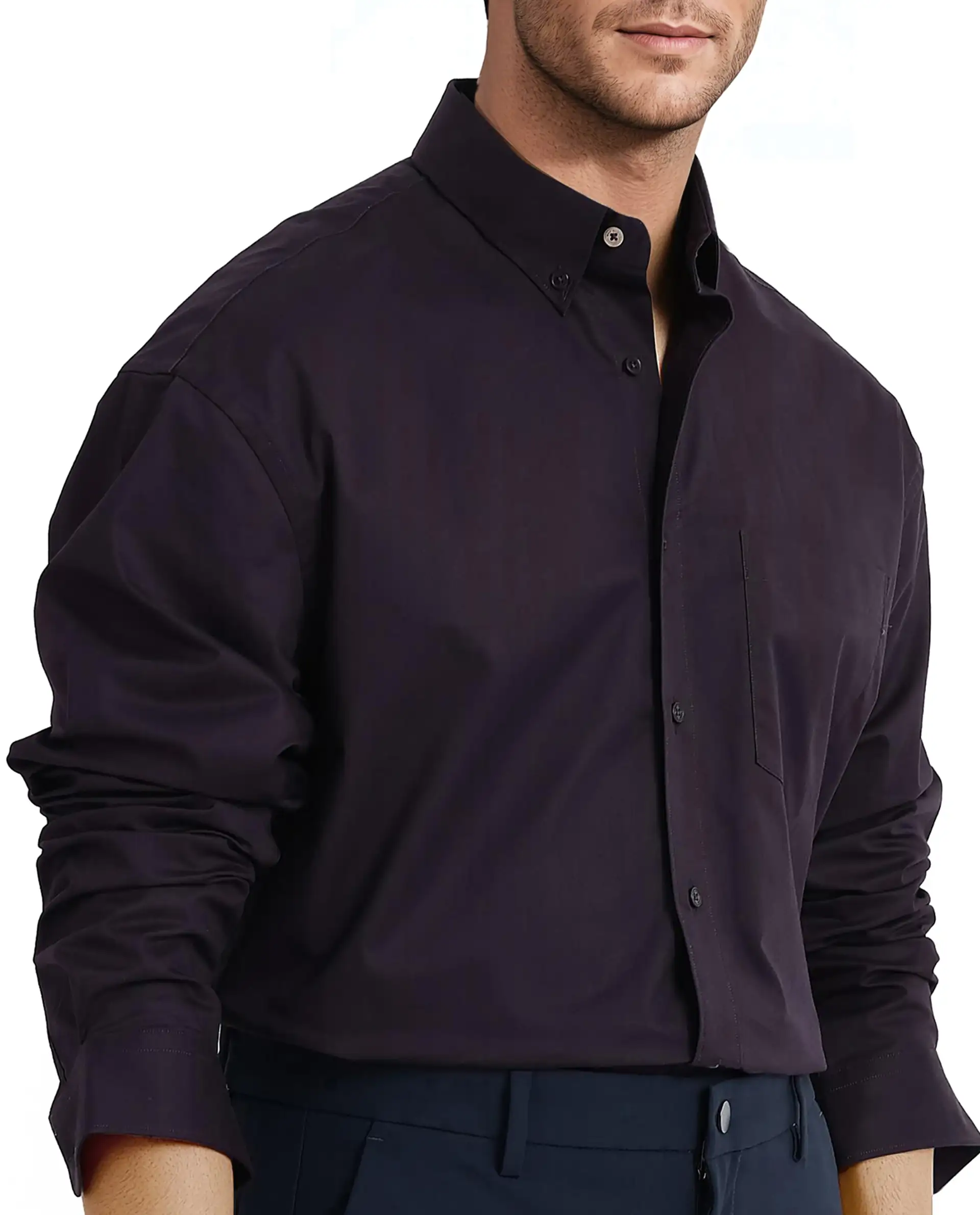 Rare Rabbit Men's Zord Dark Purple Cotton Plain Boxy Fit Full Sleeve Collared Shirt - Image 3