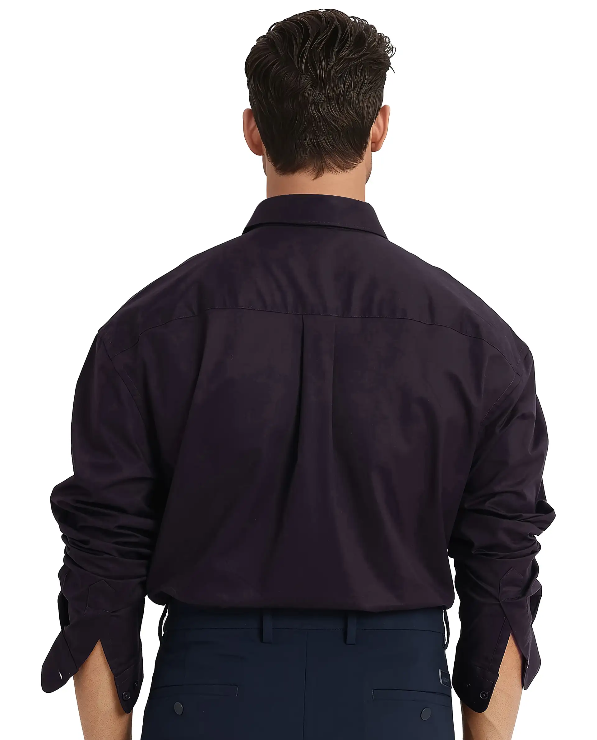 Rare Rabbit Men's Zord Dark Purple Cotton Plain Boxy Fit Full Sleeve Collared Shirt - Image 4