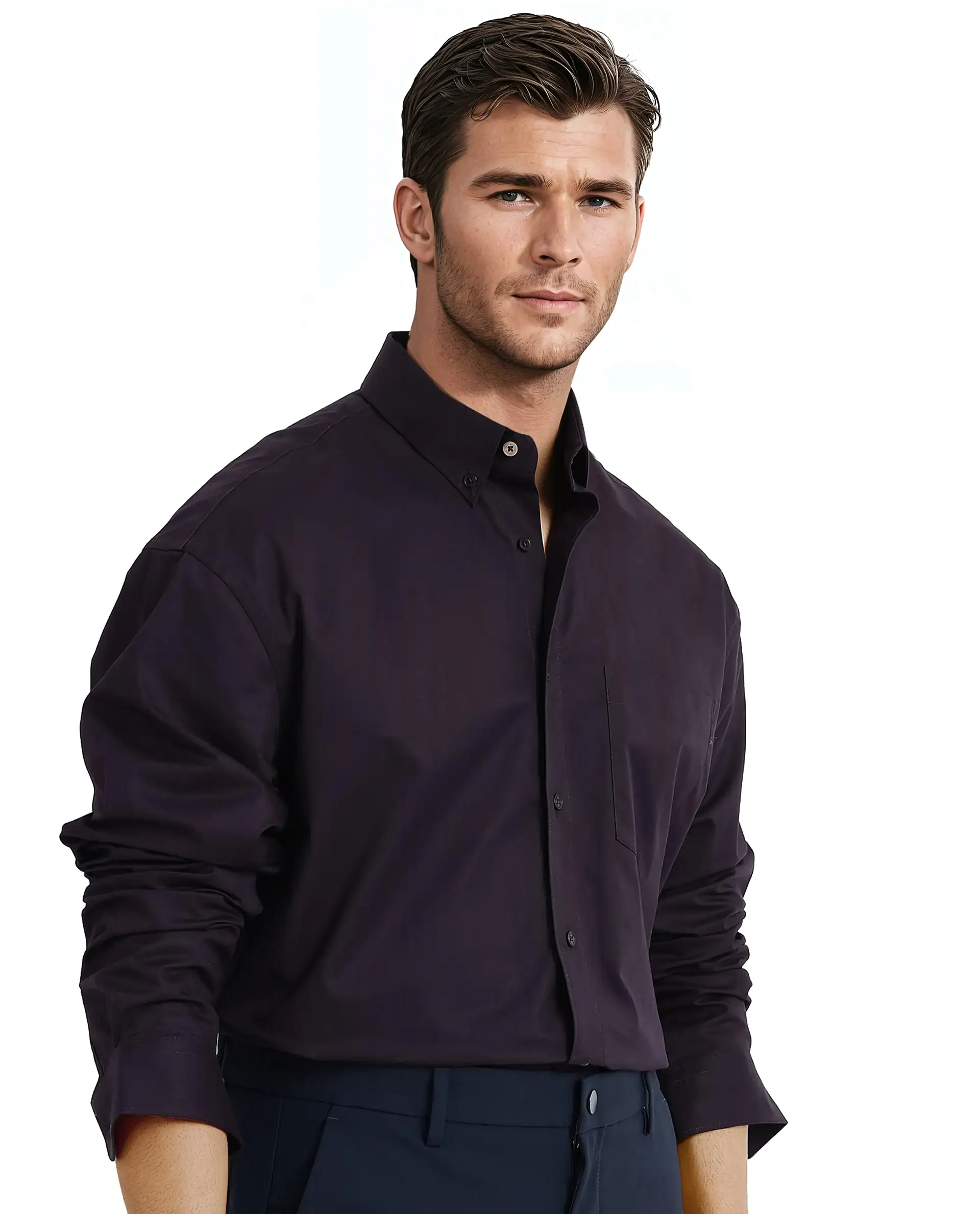 Rare Rabbit Men's Zord Dark Purple Cotton Plain Boxy Fit Full Sleeve Collared Shirt - Image 5