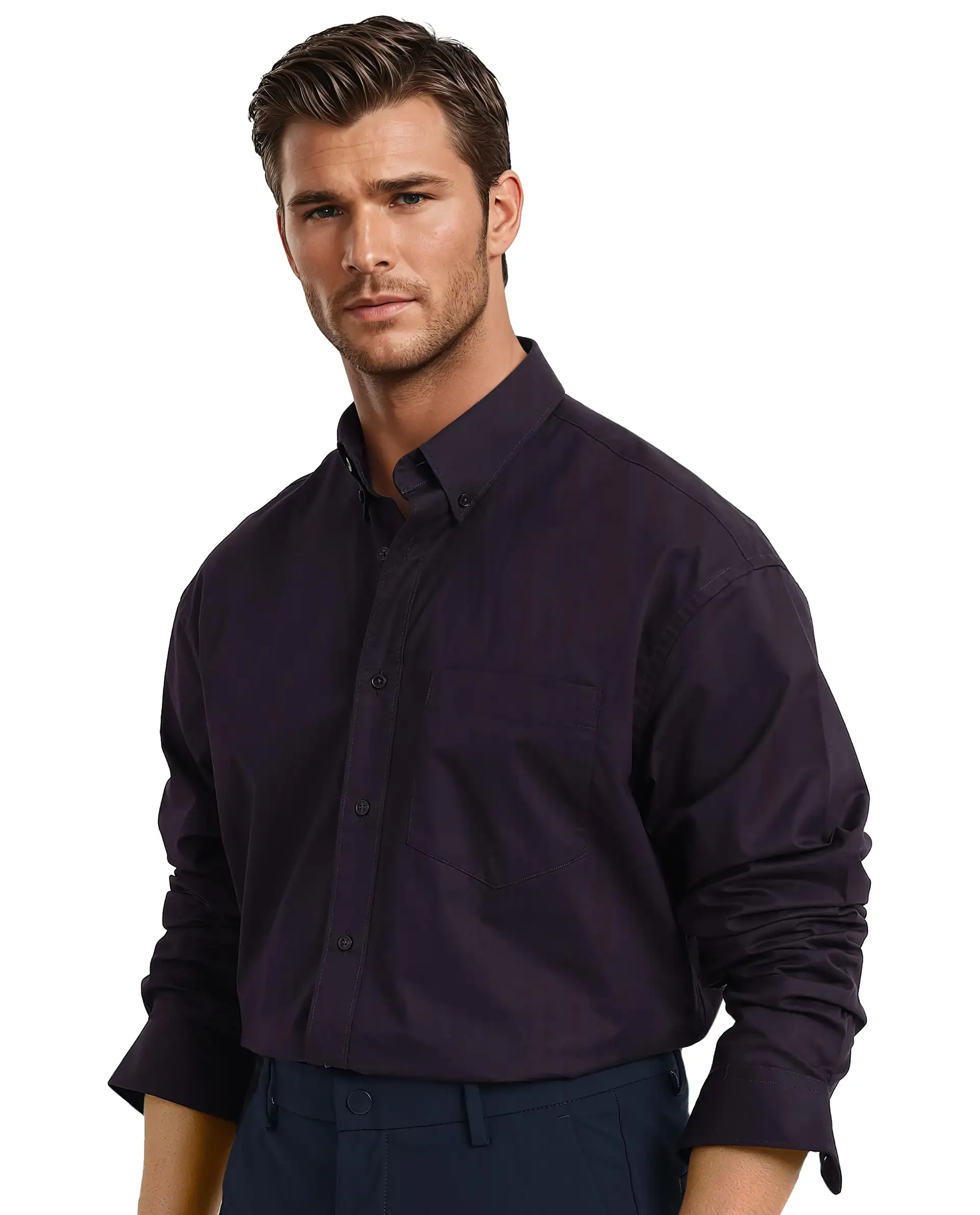 Rare Rabbit Men's Zord Dark Purple Cotton Plain Boxy Fit Full Sleeve Collared Shirt - Image 7