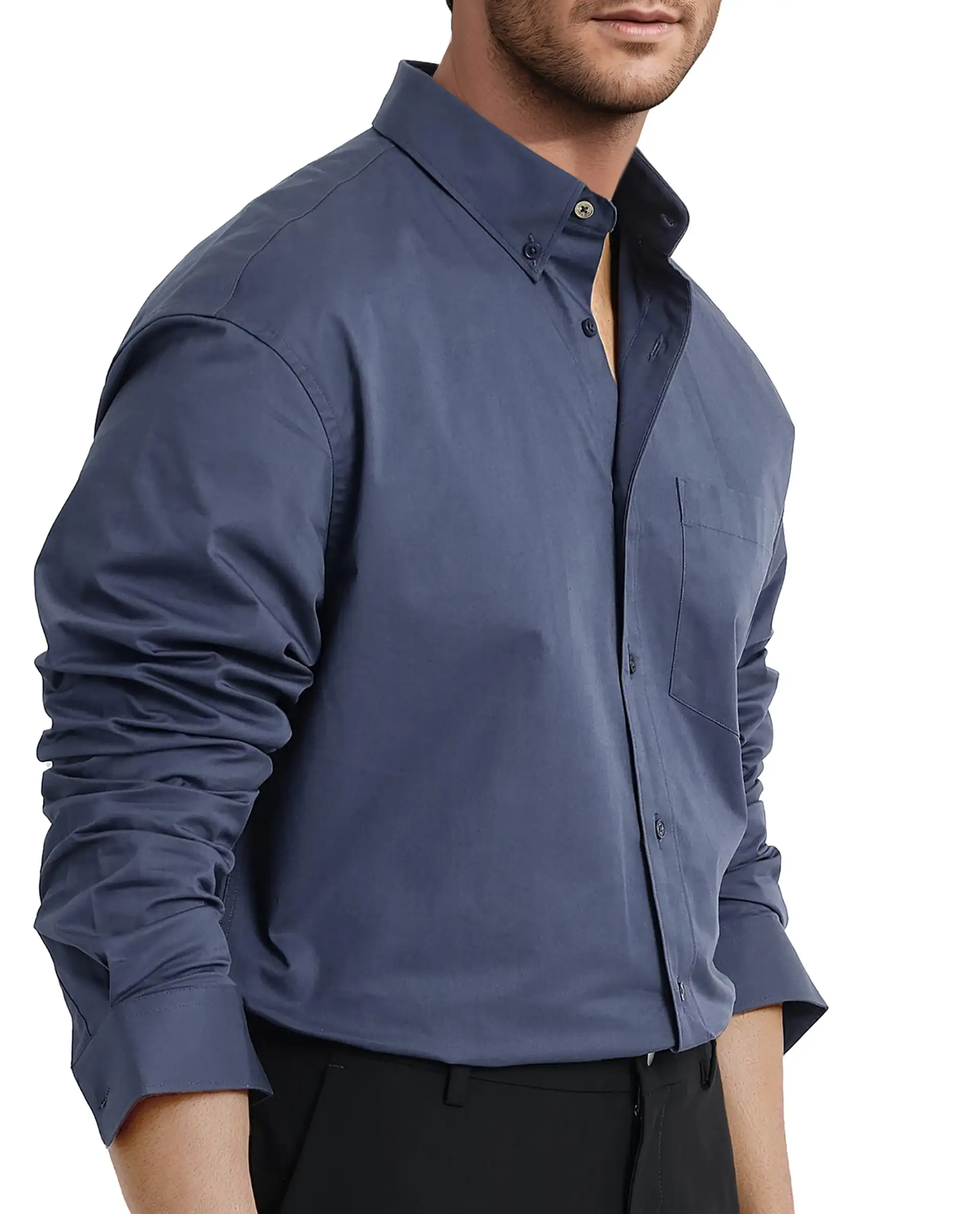 Rare Rabbit Men's Zord Dusky Blue Cotton Plain Boxy Fit Full Sleeve Collared Shirt - Image 3