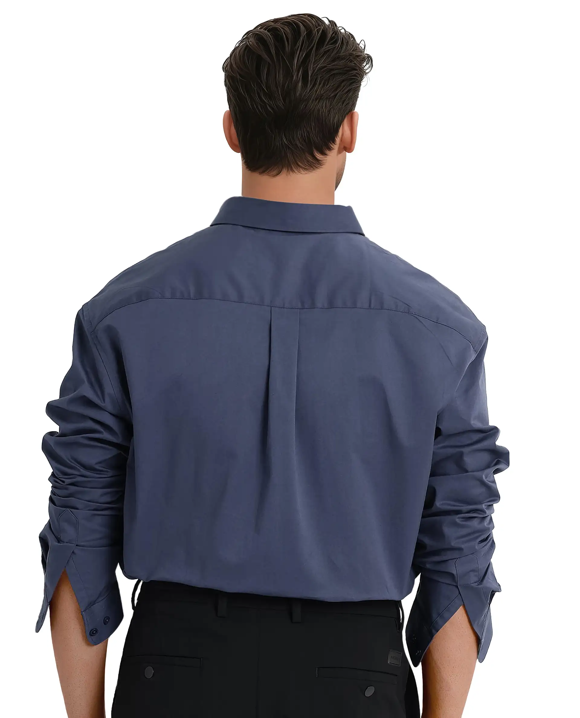 Rare Rabbit Men's Zord Dusky Blue Cotton Plain Boxy Fit Full Sleeve Collared Shirt - Image 4