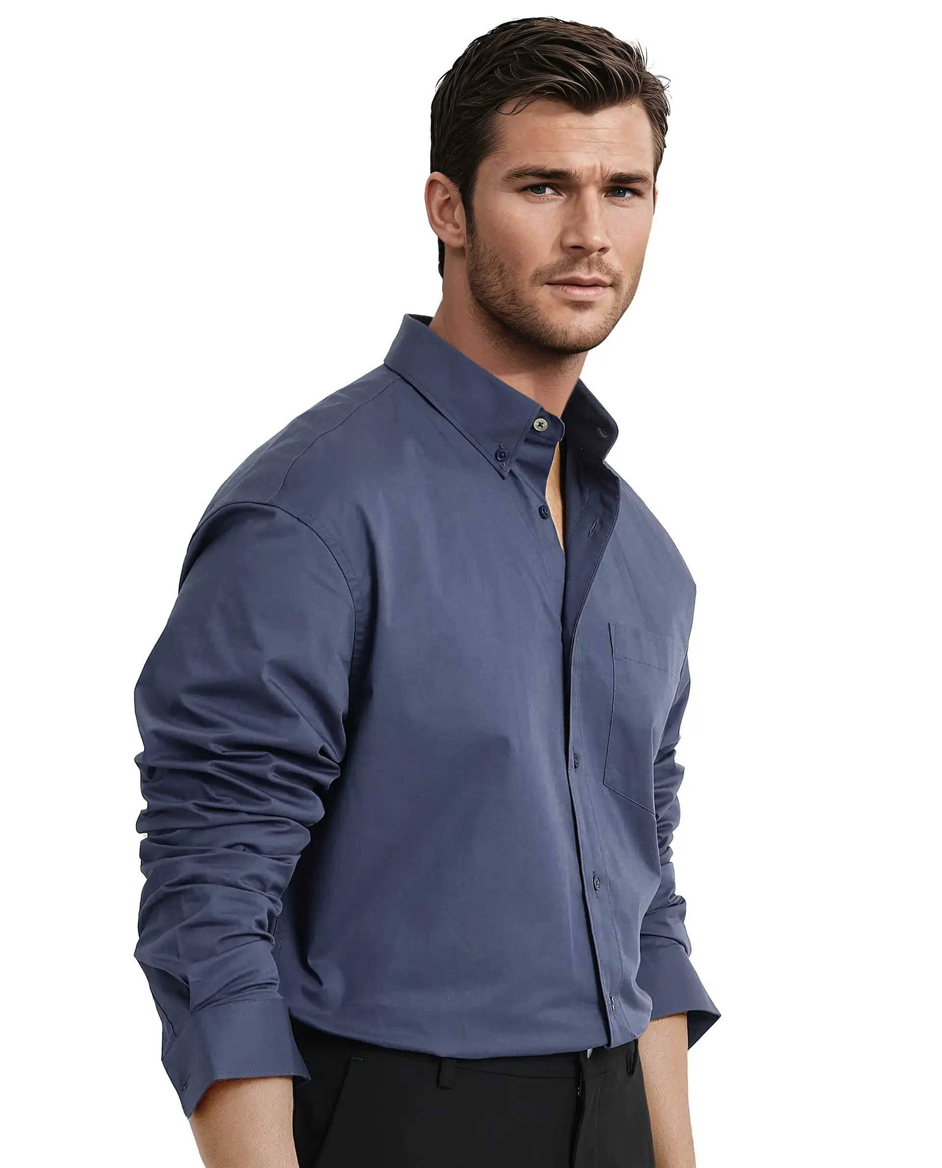 Rare Rabbit Men's Zord Dusky Blue Cotton Plain Boxy Fit Full Sleeve Collared Shirt - Image 5