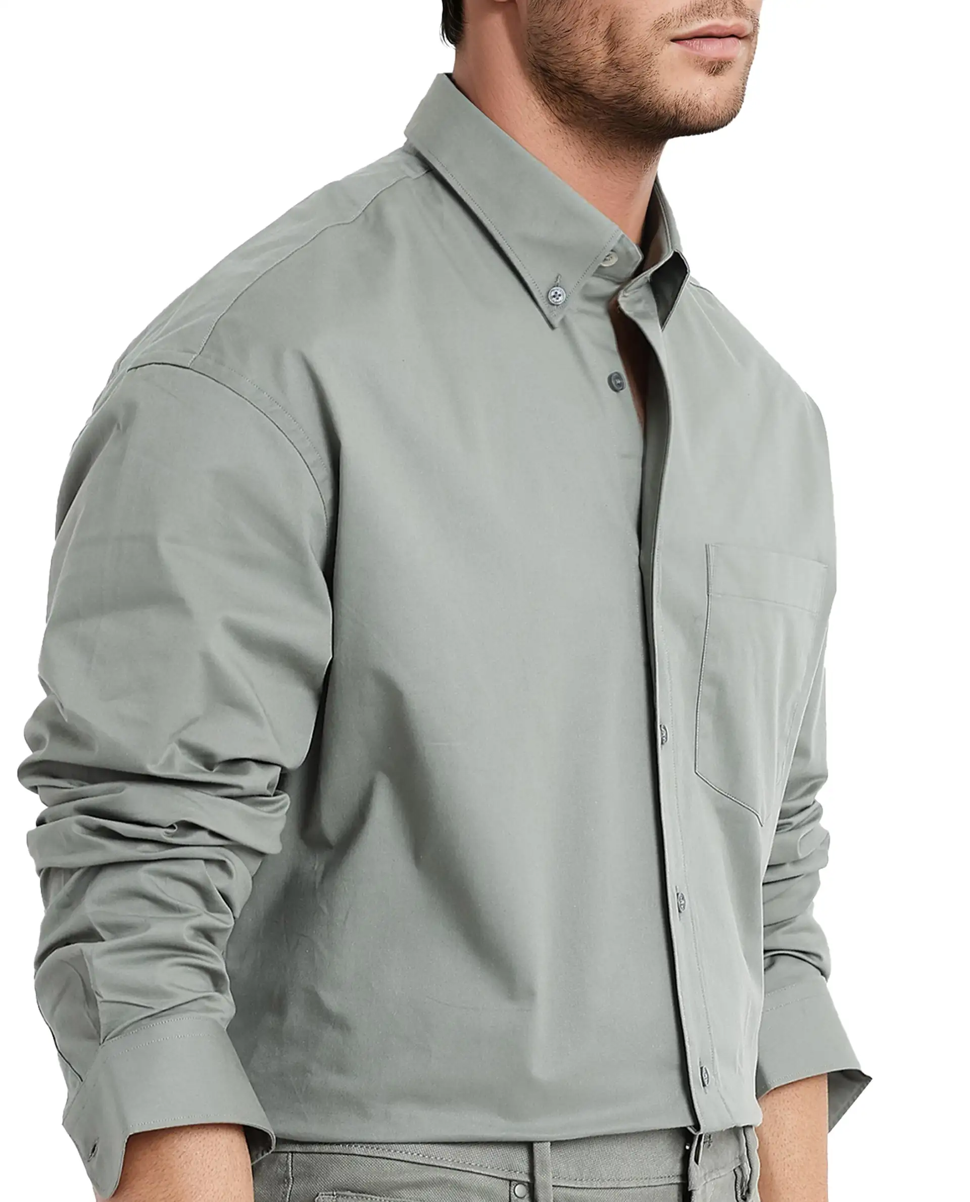 Rare Rabbit Men's Zord Green Cotton Plain Boxy Fit Full Sleeve Collared Shirt - Image 3