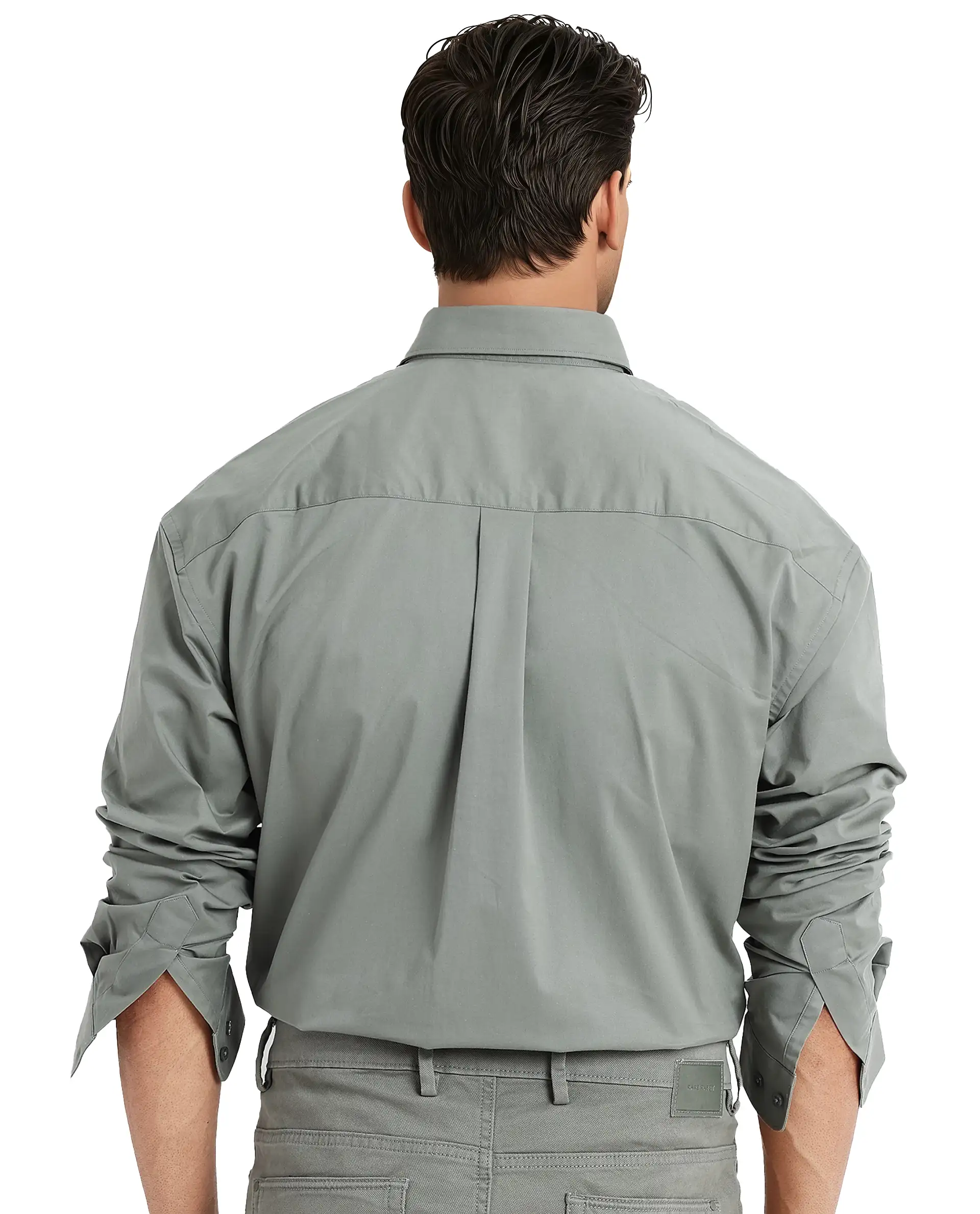 Rare Rabbit Men's Zord Green Cotton Plain Boxy Fit Full Sleeve Collared Shirt - Image 4