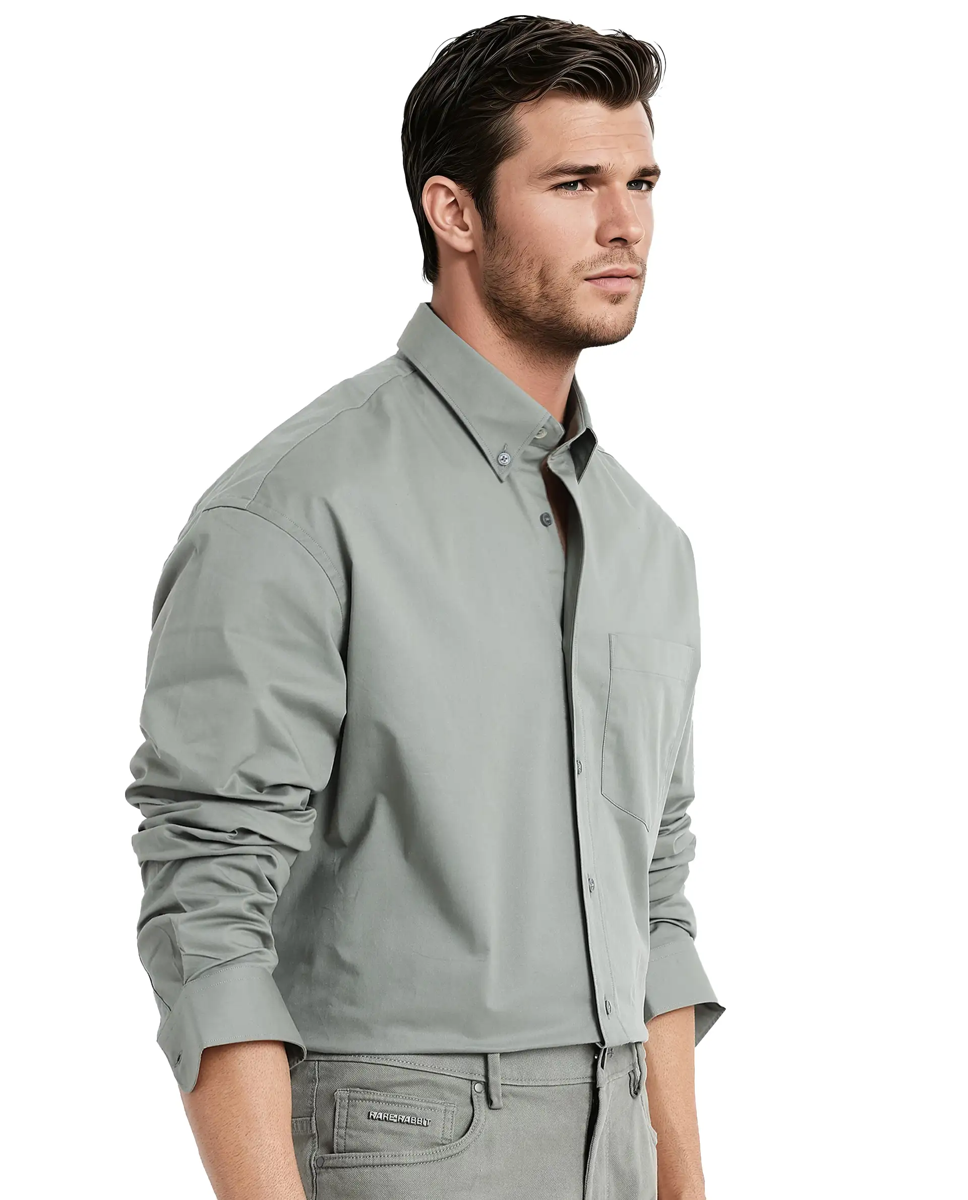 Rare Rabbit Men's Zord Green Cotton Plain Boxy Fit Full Sleeve Collared Shirt - Image 5
