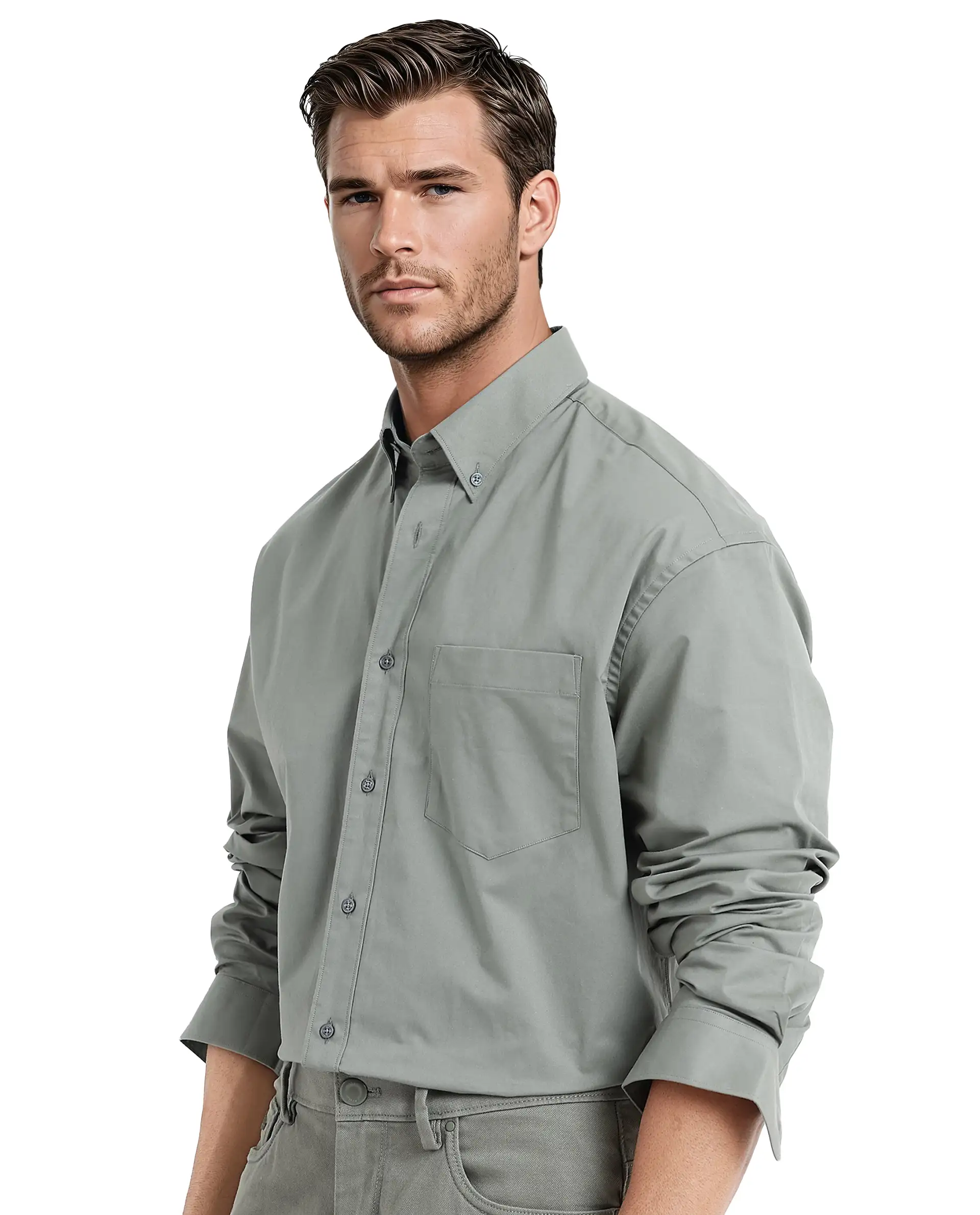 Rare Rabbit Men's Zord Green Cotton Plain Boxy Fit Full Sleeve Collared Shirt - Image 7