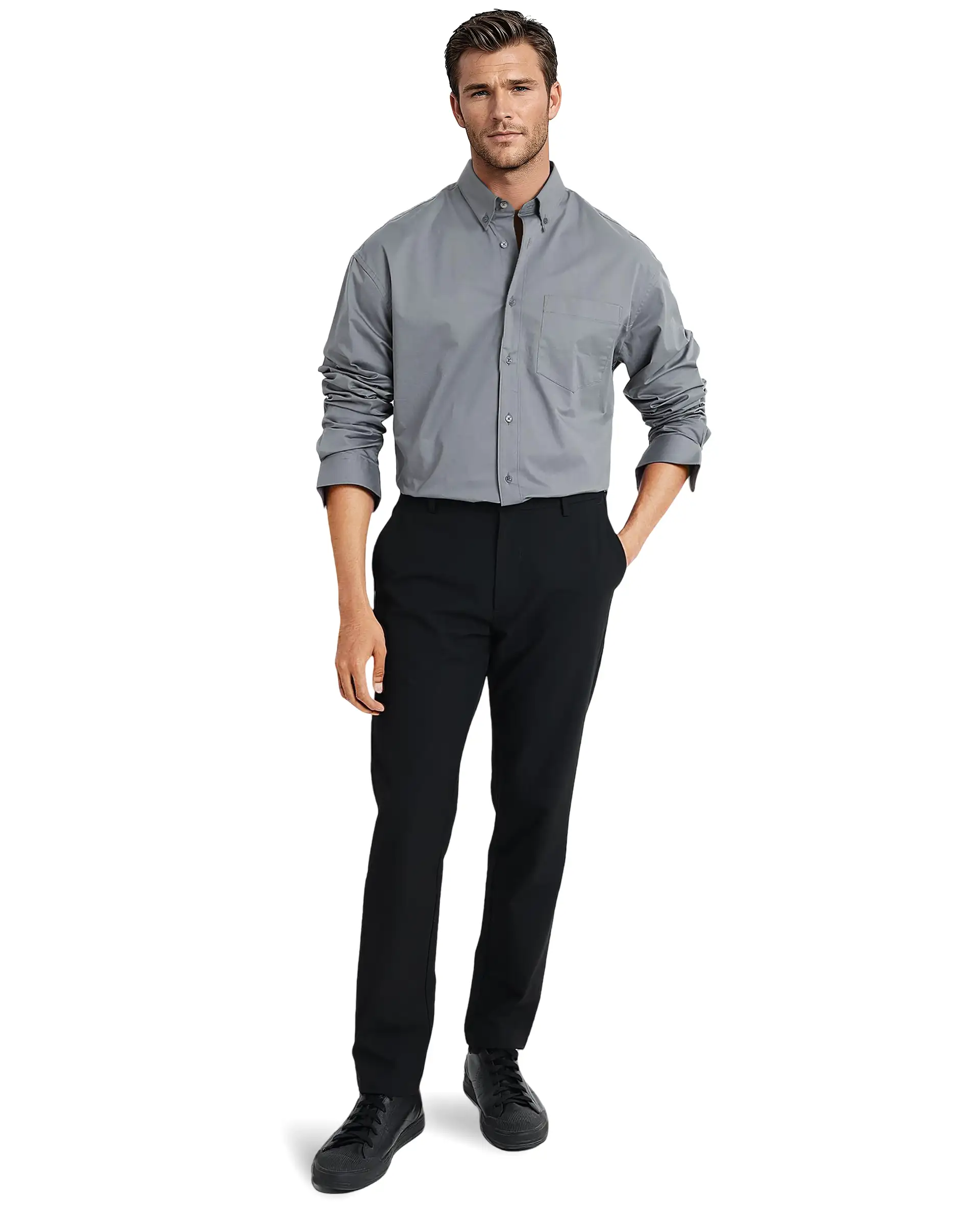 Rare Rabbit Men's Zord Grey Cotton Plain Boxy Fit Full Sleeve Collared Shirt - Image 2