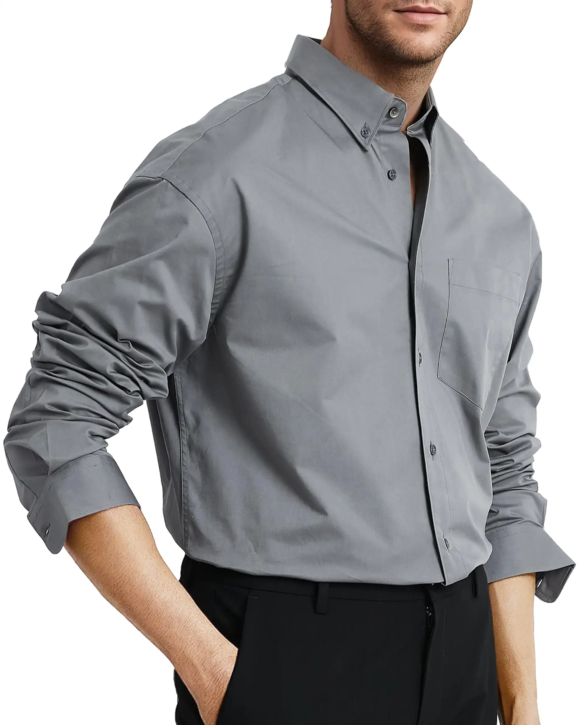Rare Rabbit Men's Zord Grey Cotton Plain Boxy Fit Full Sleeve Collared Shirt - Image 3