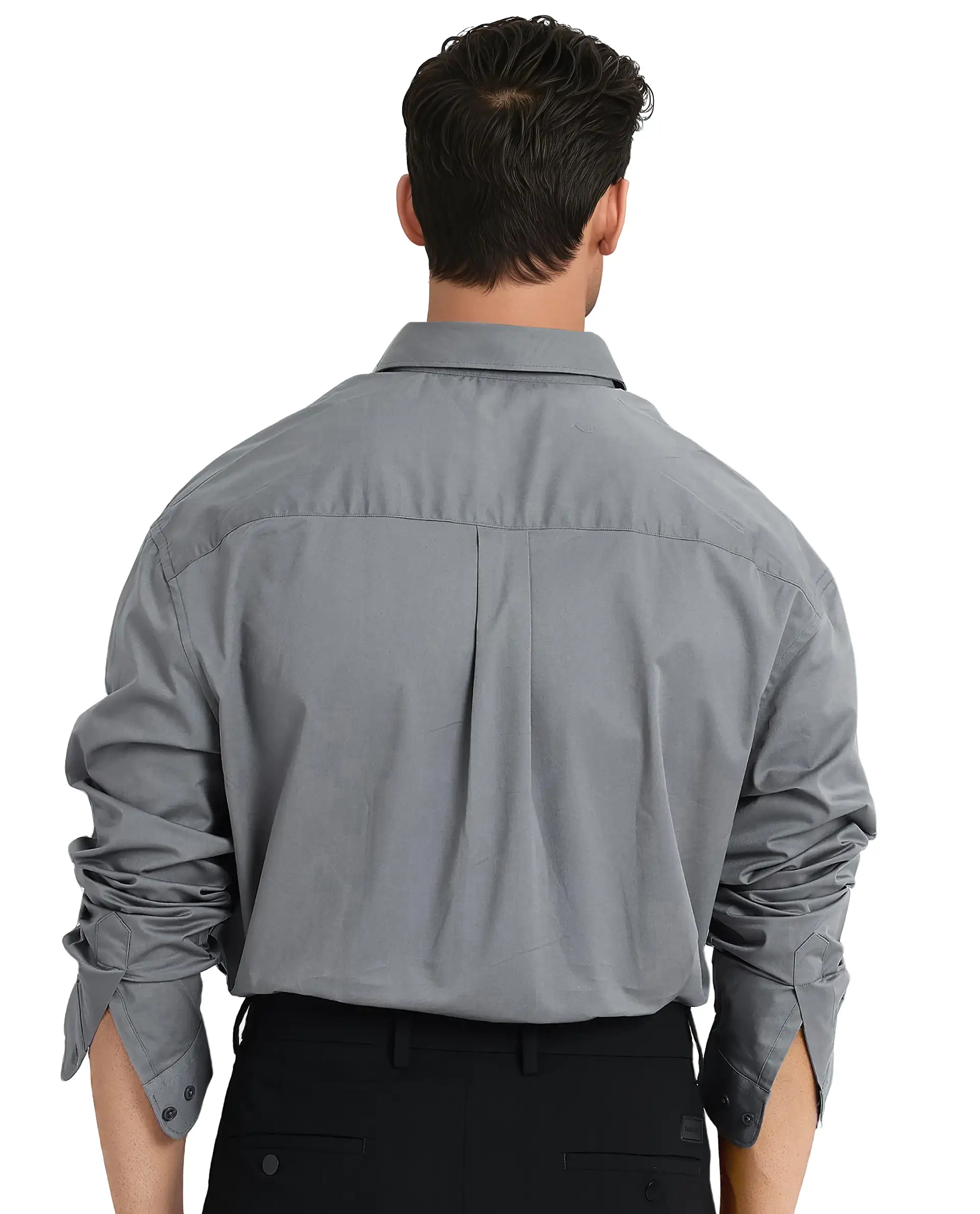 Rare Rabbit Men's Zord Grey Cotton Plain Boxy Fit Full Sleeve Collared Shirt - Image 4