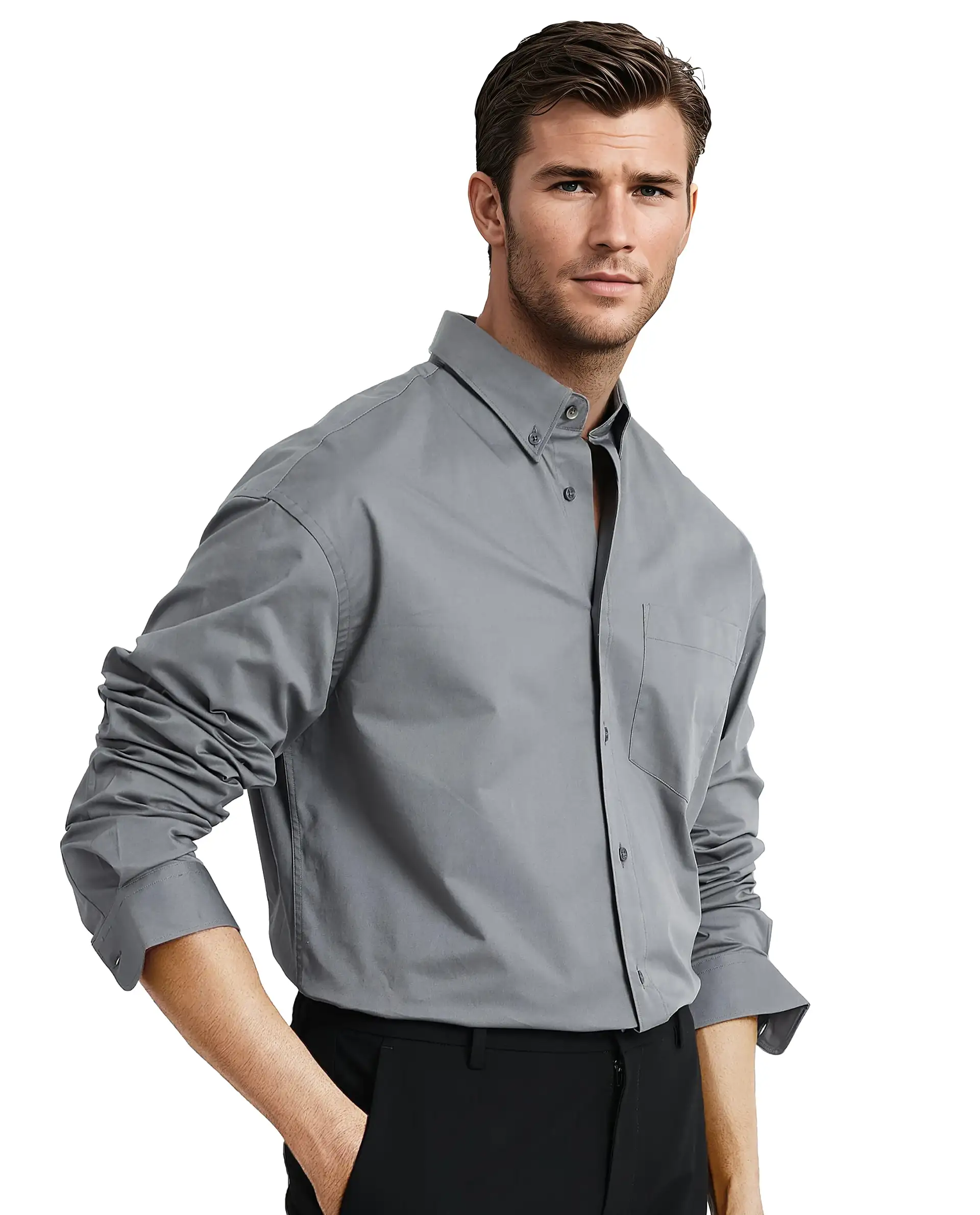 Rare Rabbit Men's Zord Grey Cotton Plain Boxy Fit Full Sleeve Collared Shirt - Image 5