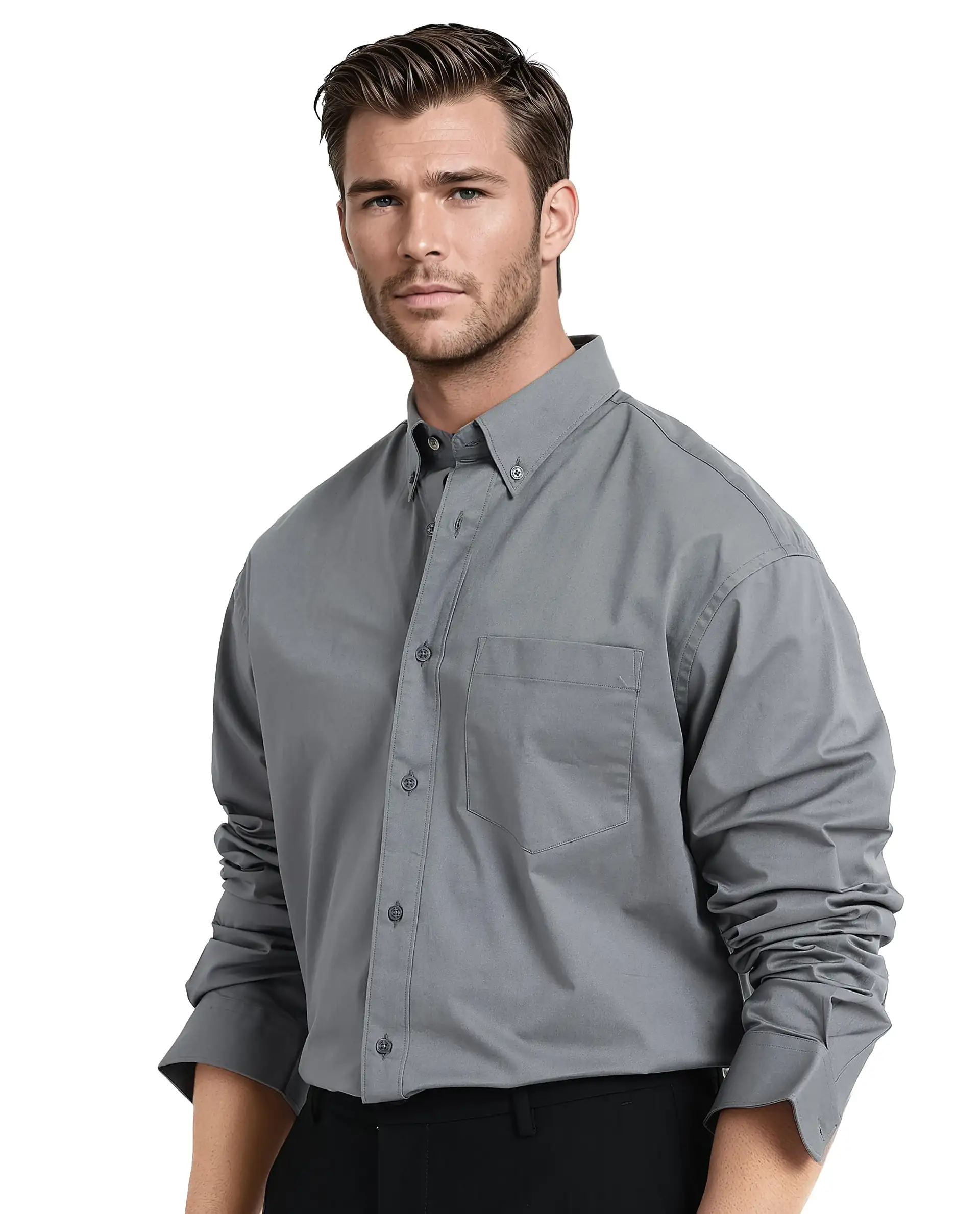 Rare Rabbit Men's Zord Grey Cotton Plain Boxy Fit Full Sleeve Collared Shirt - Image 7