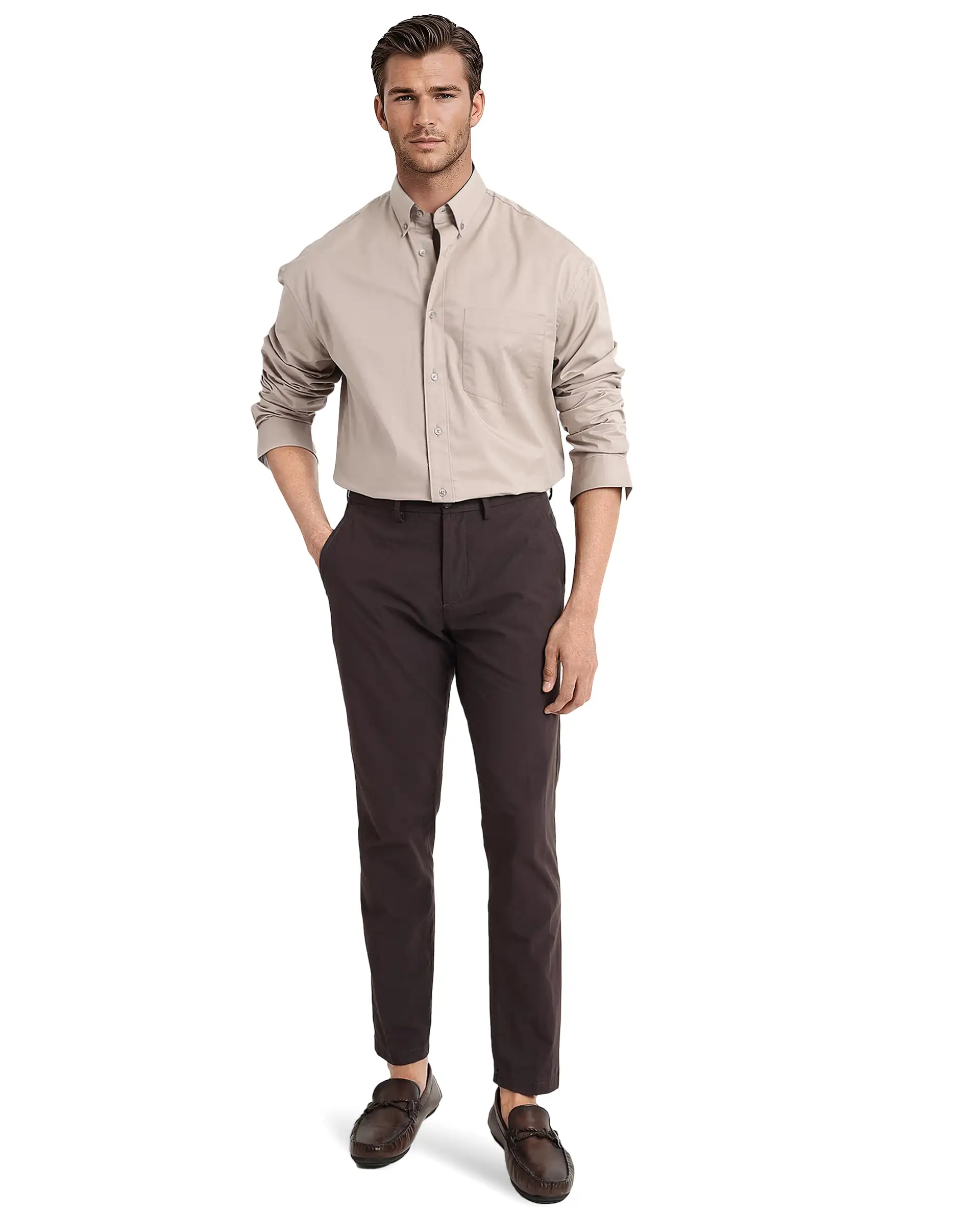 Rare Rabbit Men's Zord Light Beige Cotton Plain Boxy Fit Full Sleeve Collared Shirt - Image 2