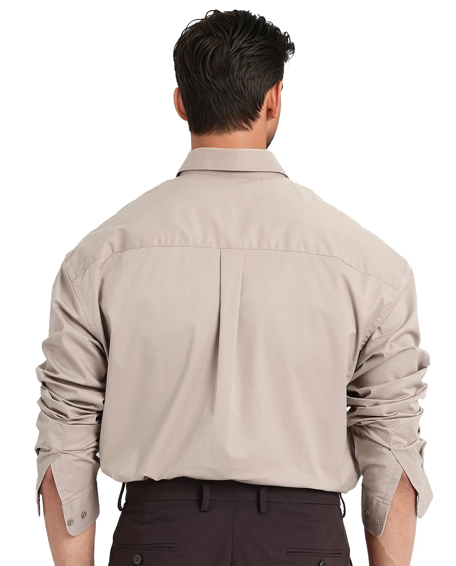 Rare Rabbit Men's Zord Light Beige Cotton Plain Boxy Fit Full Sleeve Collared Shirt - Image 4