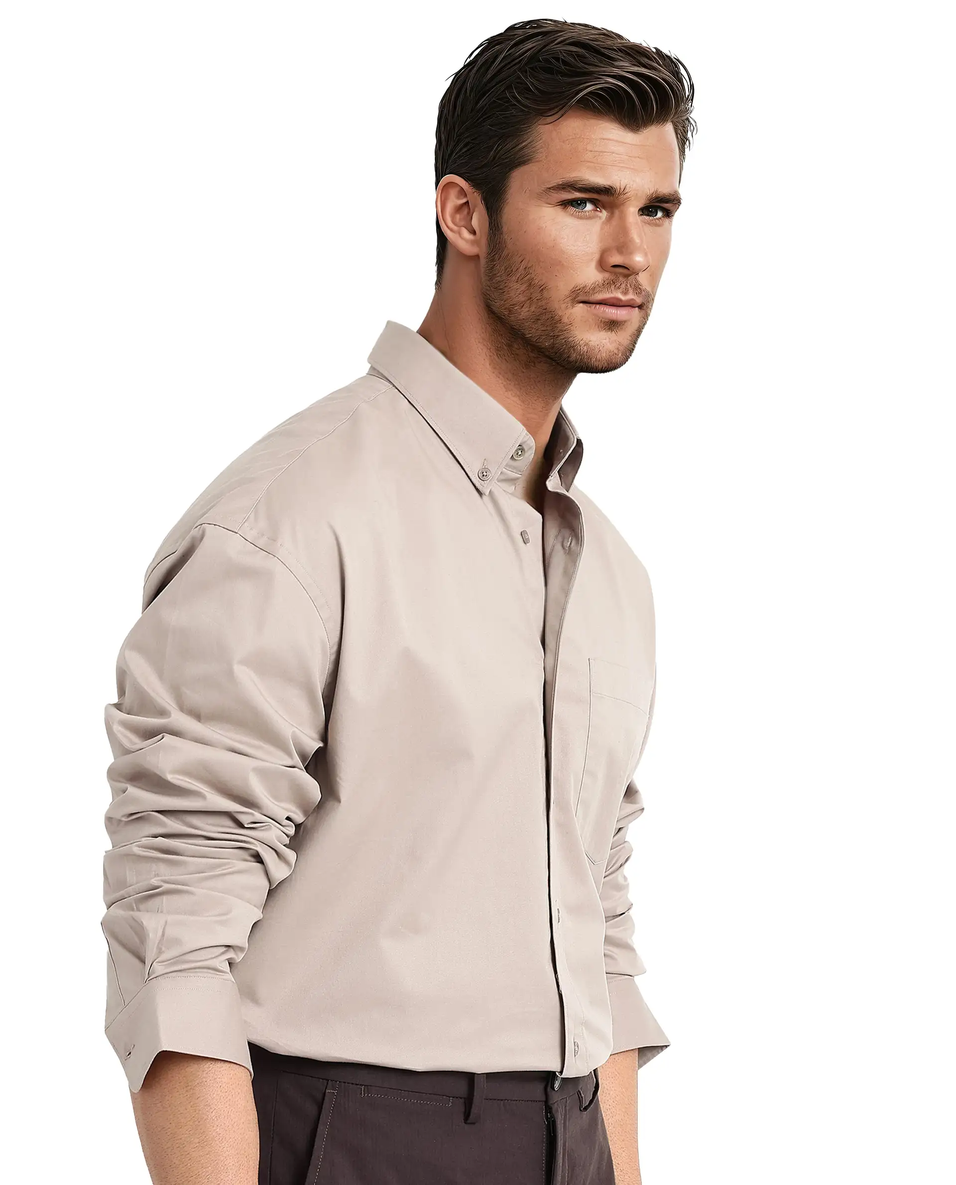 Rare Rabbit Men's Zord Light Beige Cotton Plain Boxy Fit Full Sleeve Collared Shirt - Image 5