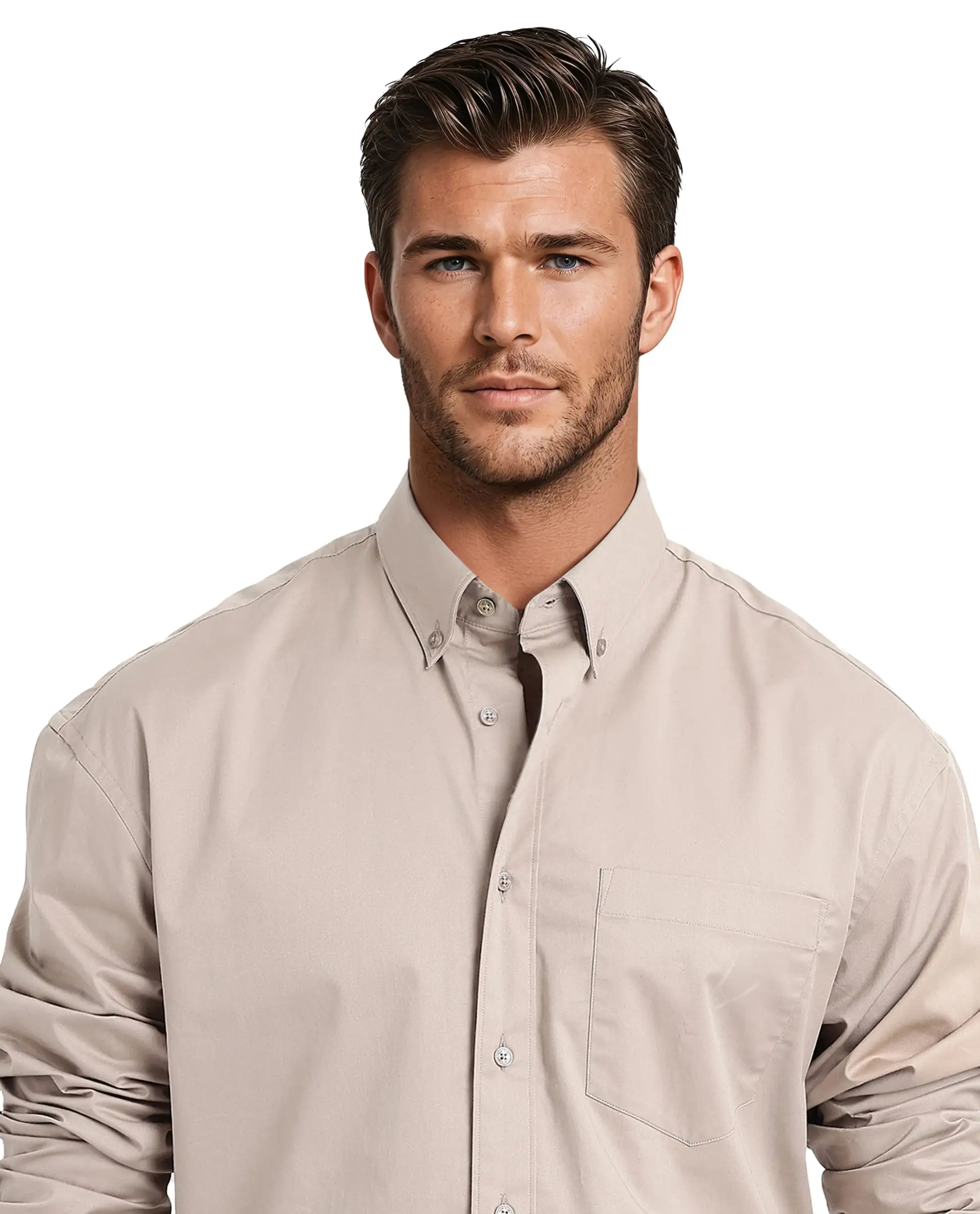 Rare Rabbit Men's Zord Light Beige Cotton Plain Boxy Fit Full Sleeve Collared Shirt - Image 6