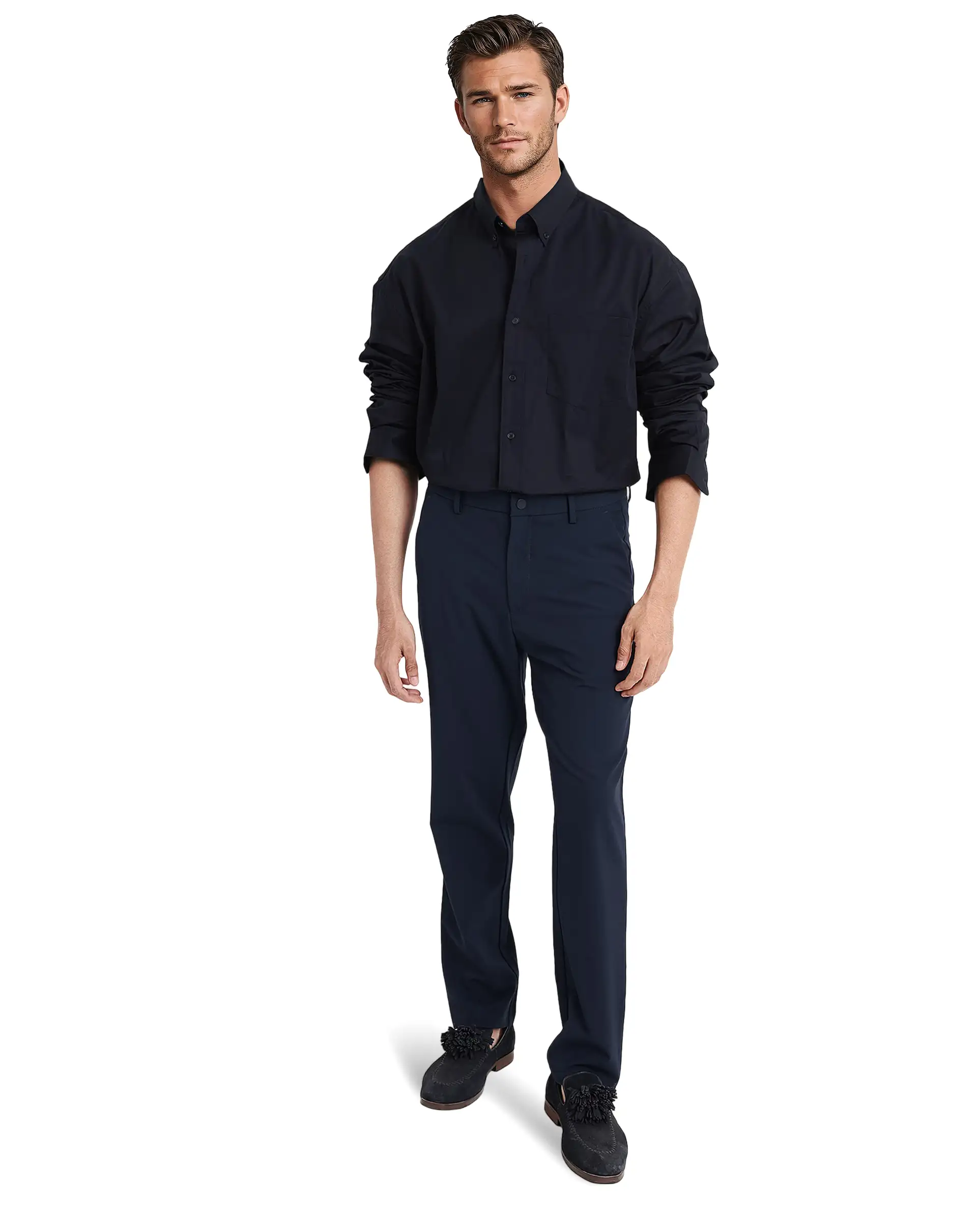 Rare Rabbit Men's Zord Navy Cotton Plain Boxy Fit Full Sleeve Spread Collar Shirt - Image 2