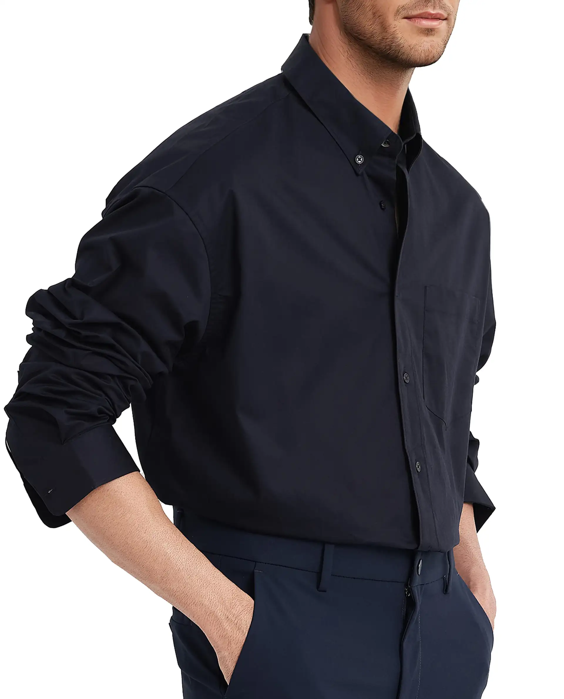 Rare Rabbit Men's Zord Navy Cotton Plain Boxy Fit Full Sleeve Spread Collar Shirt - Image 3