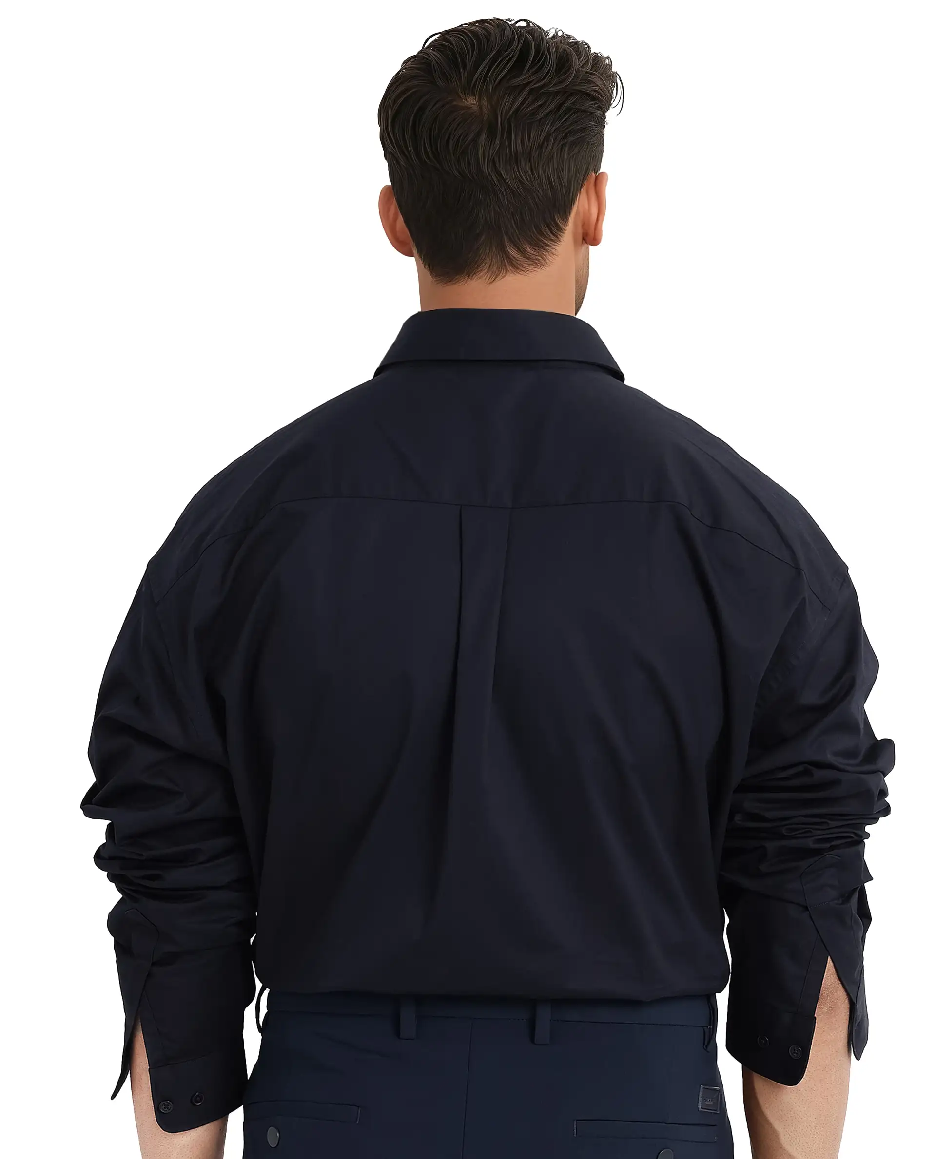 Rare Rabbit Men's Zord Navy Cotton Plain Boxy Fit Full Sleeve Spread Collar Shirt - Image 4
