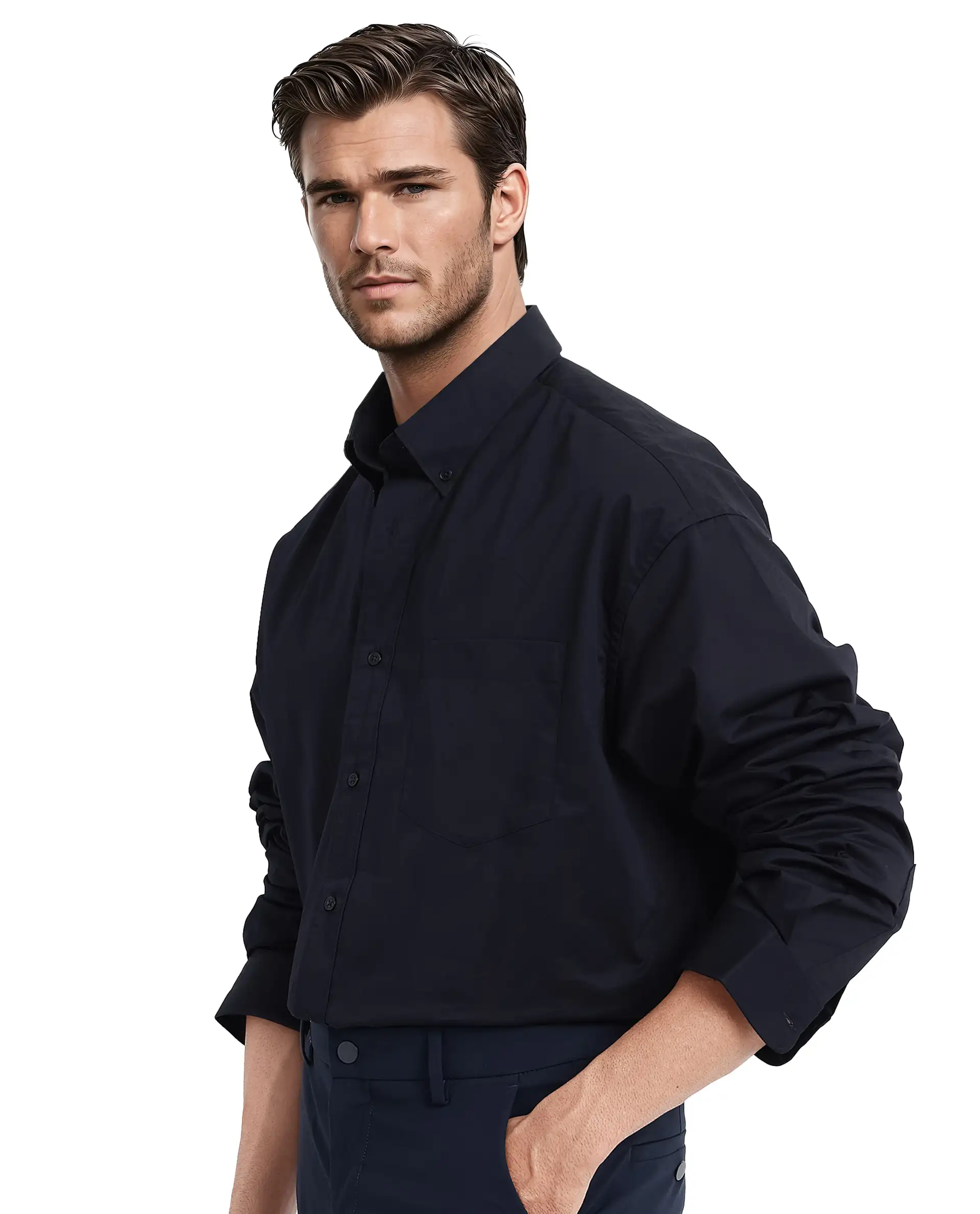 Rare Rabbit Men's Zord Navy Cotton Plain Boxy Fit Full Sleeve Spread Collar Shirt - Image 6