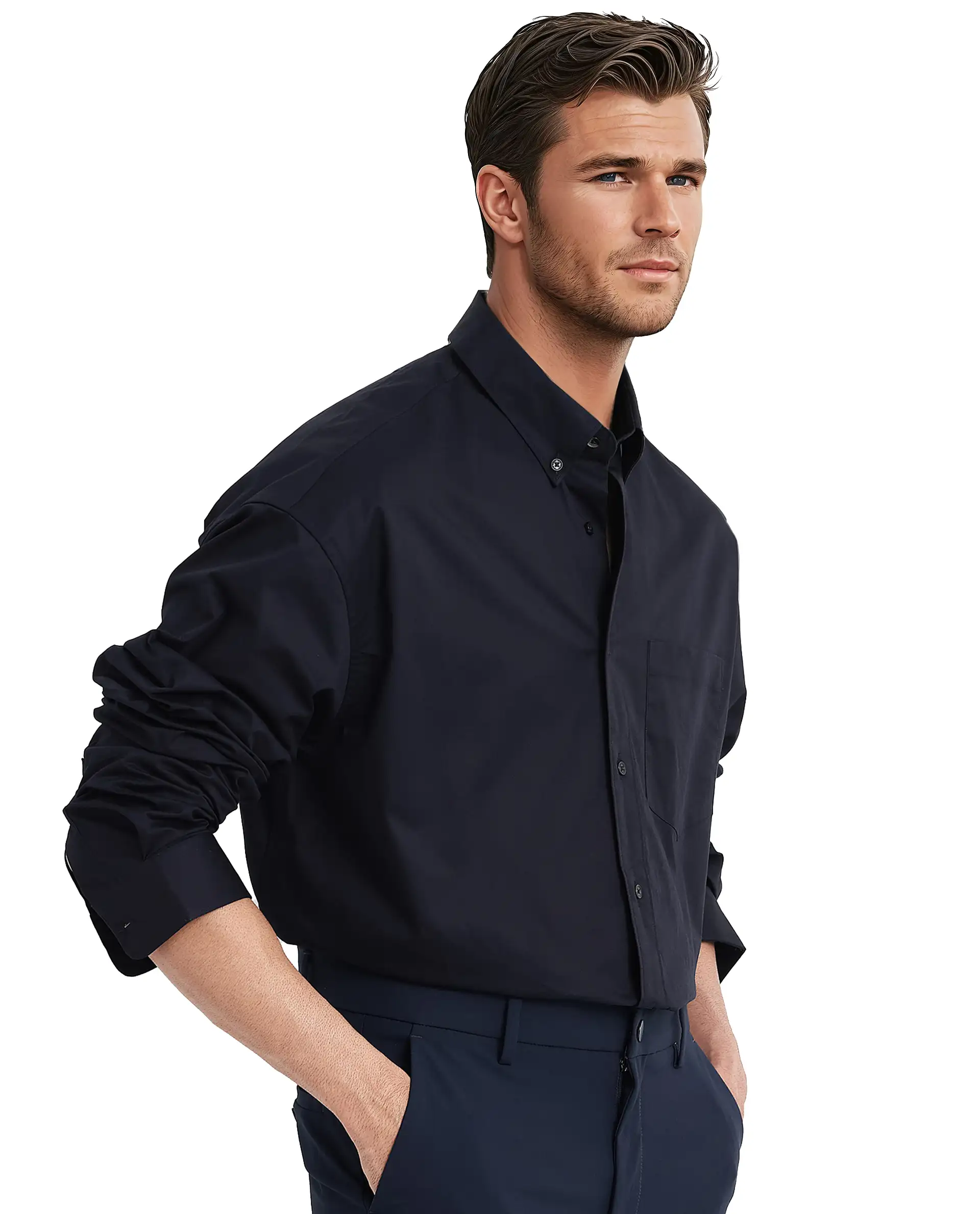 Rare Rabbit Men's Zord Navy Cotton Plain Boxy Fit Full Sleeve Spread Collar Shirt - Image 7