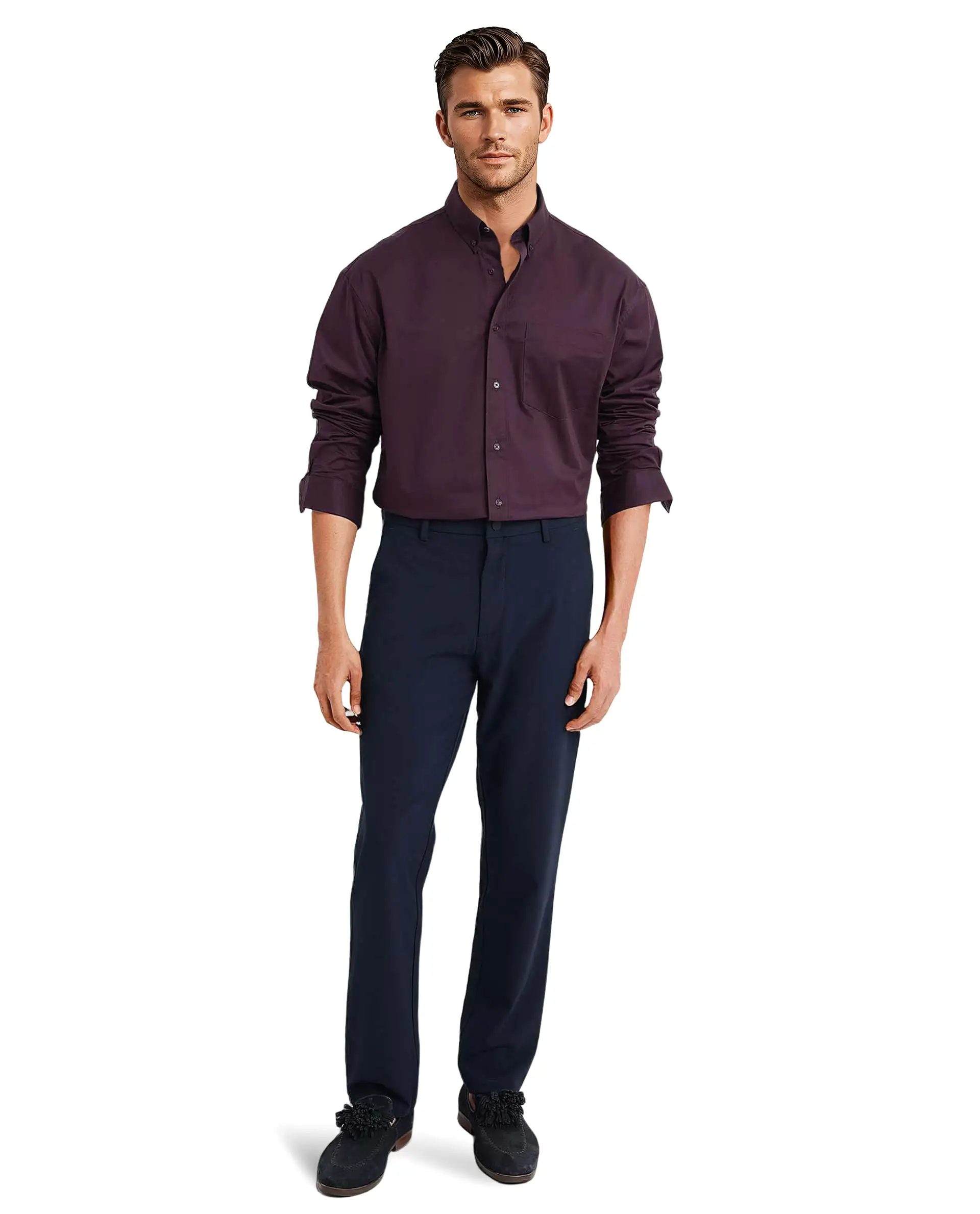 Rare Rabbit Men's Zord Purple Cotton Plain Boxy Fit Full Sleeve Collared Shirt - Image 2