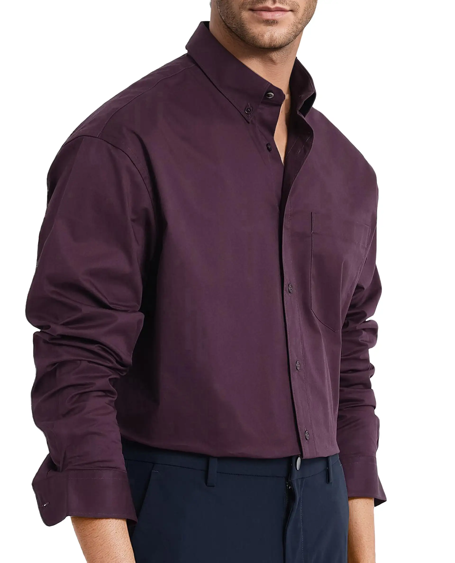 Rare Rabbit Men's Zord Purple Cotton Plain Boxy Fit Full Sleeve Collared Shirt - Image 3