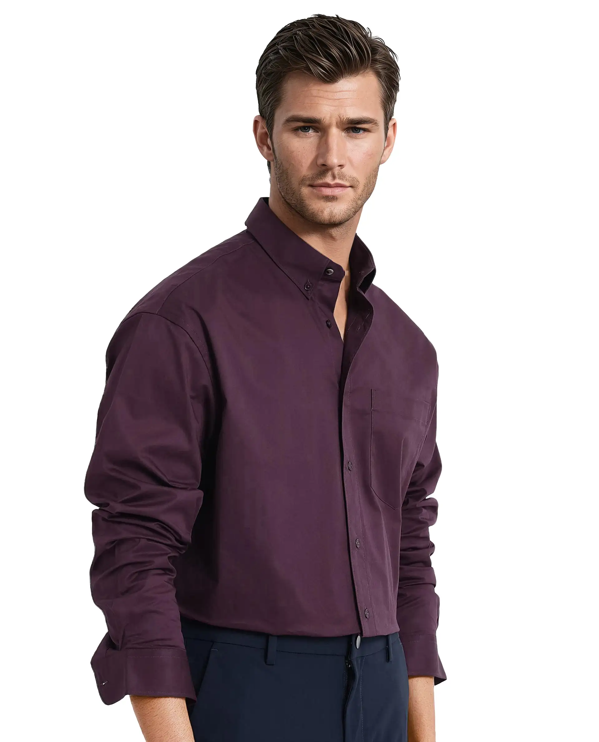 Rare Rabbit Men's Zord Purple Cotton Plain Boxy Fit Full Sleeve Collared Shirt - Image 7