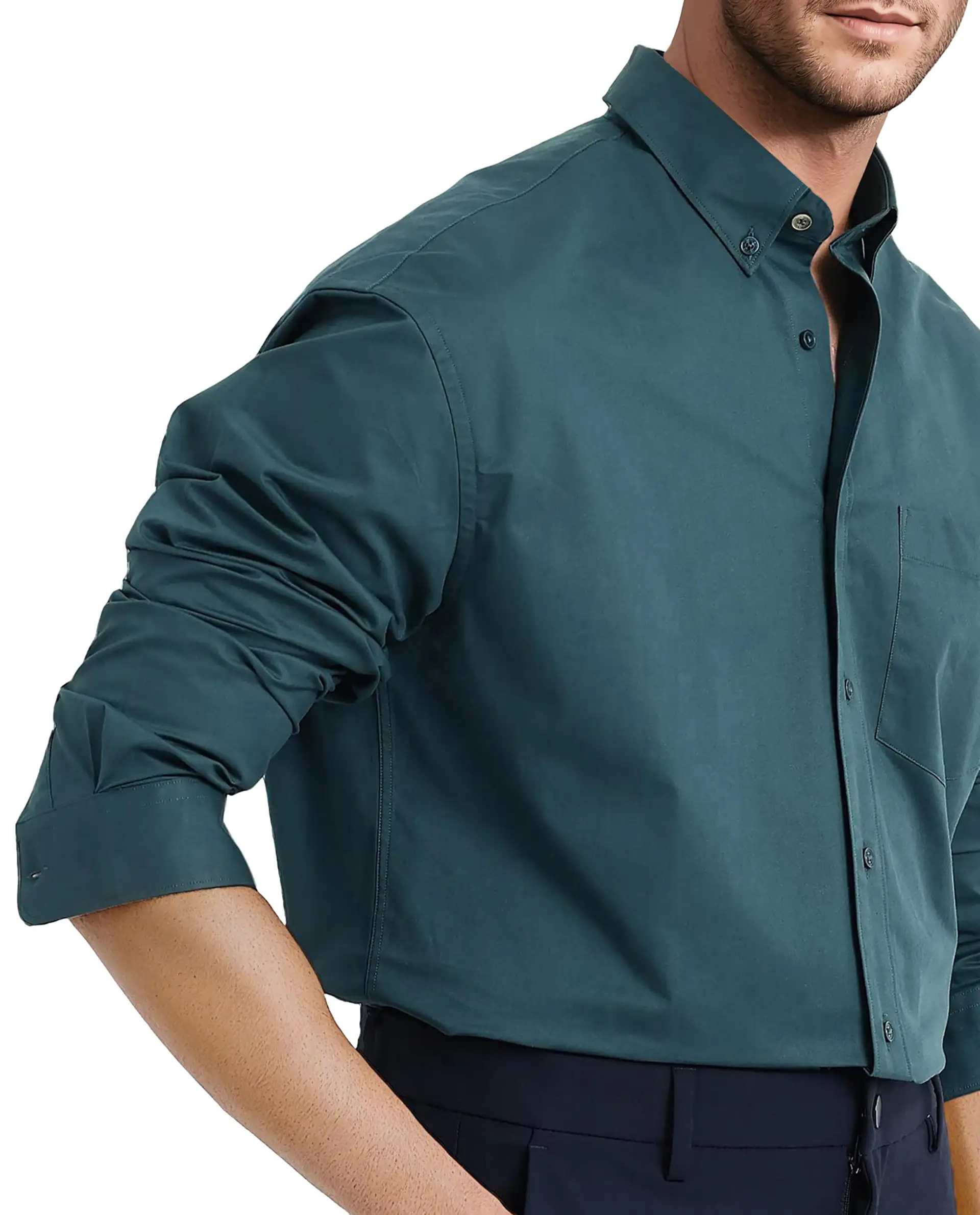 Rare Rabbit Men's Zord Teal Cotton Plain Boxy Fit Full Sleeve Collared Shirt - Image 3