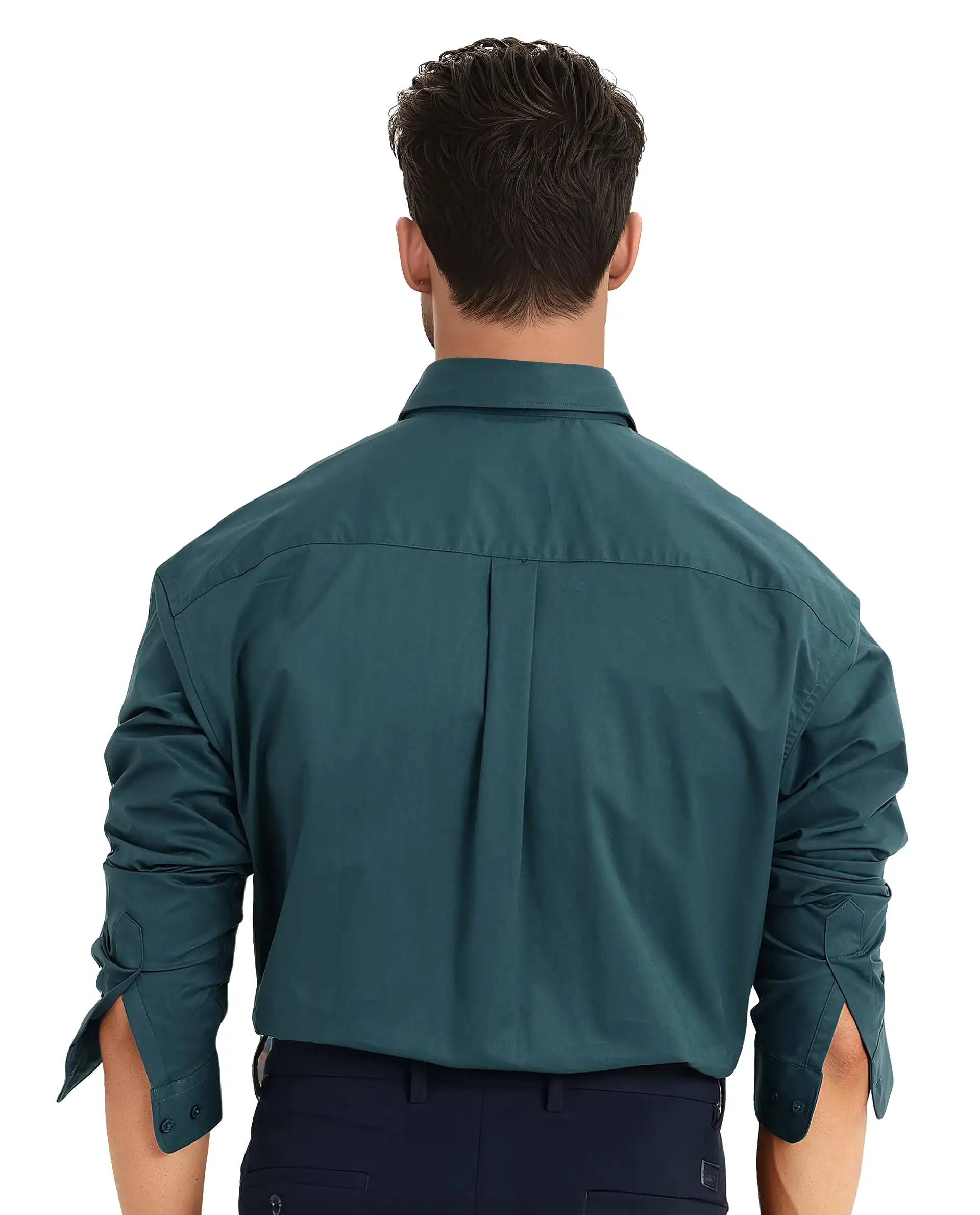 Rare Rabbit Men's Zord Teal Cotton Plain Boxy Fit Full Sleeve Collared Shirt - Image 4